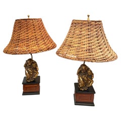 Hollywood Regency Pair of Monkey table lamps in goldleaf Finish