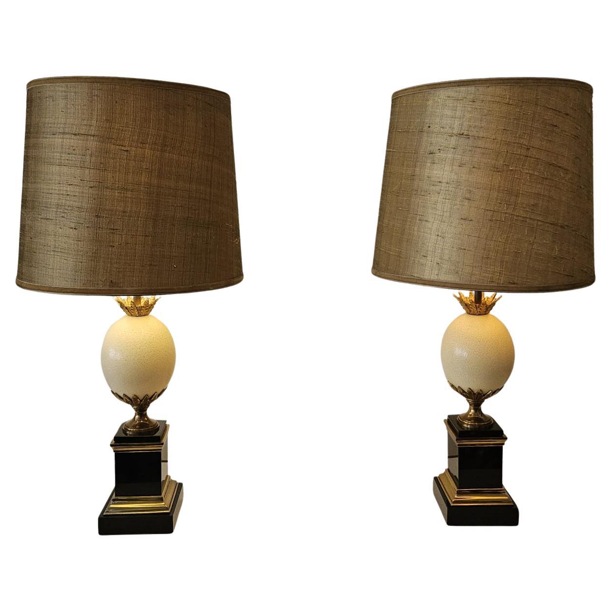Hollywood Regency, Pair of Ostrich Egg Table Lamps