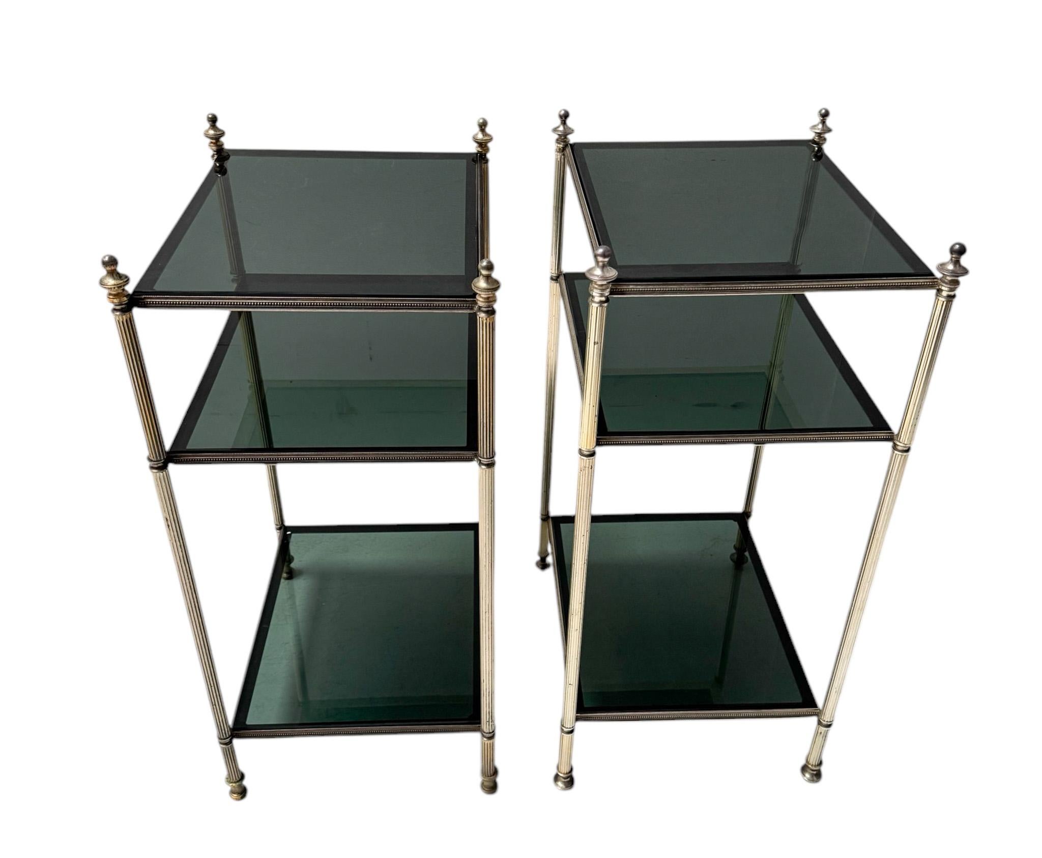 Brass Hollywood Regency Pair of Side Tables by Maison Jansen, 1940s For Sale