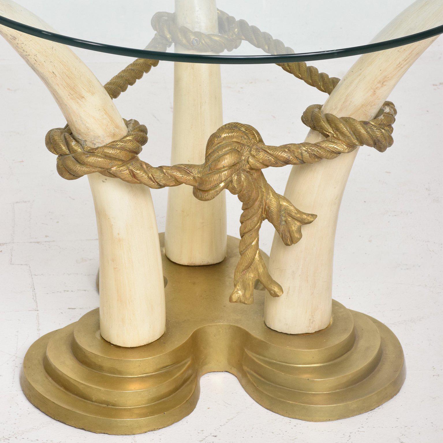 Spanish Hollywood Regency Pair of Side Tables Faux Ivory and Bronze by Valenti, Spain