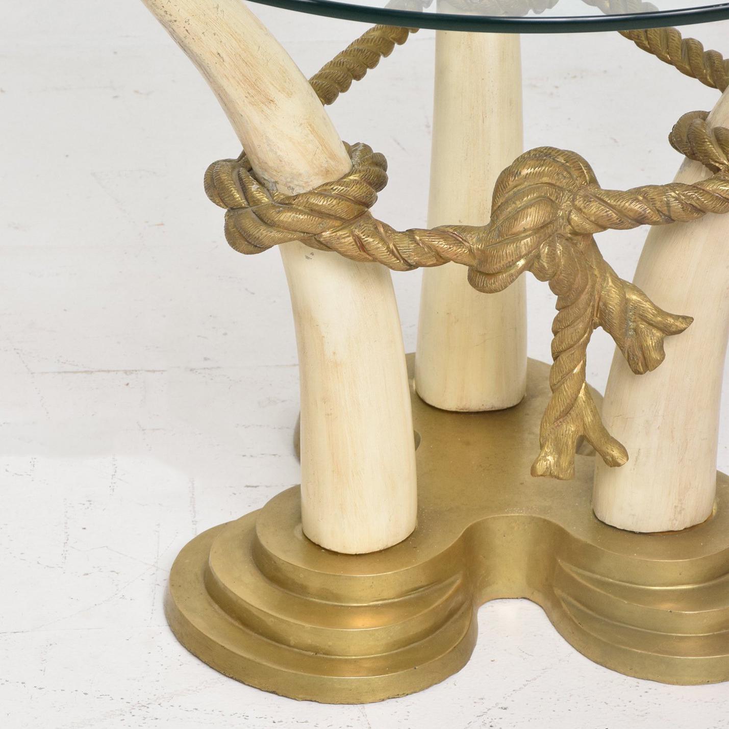 Faux Bois Hollywood Regency Pair of Side Tables Faux Ivory and Bronze by Valenti, Spain