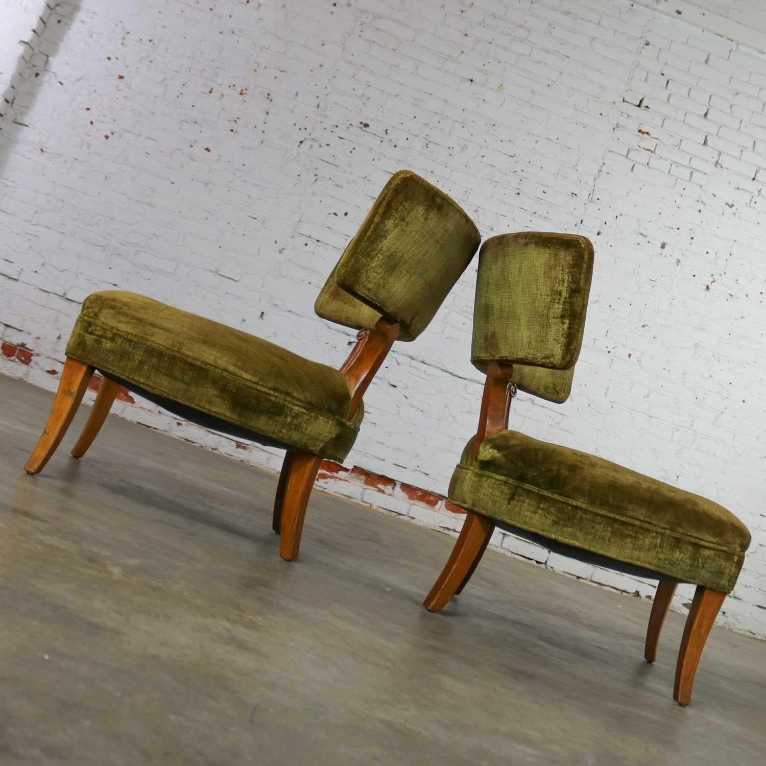 American Hollywood Regency Pair Slipper Chairs Style of Lorin Jackson for Grosfeld House