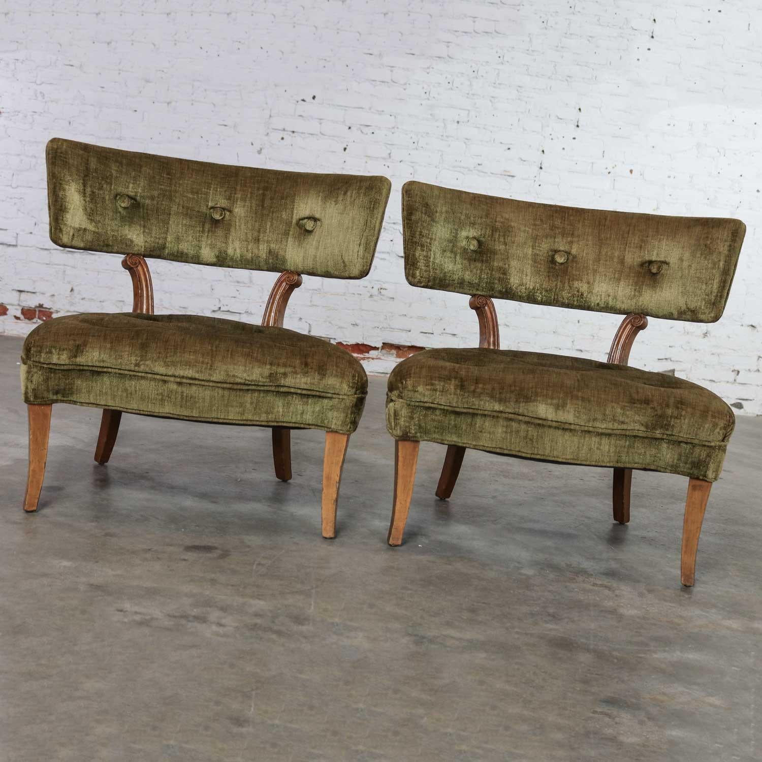 Hollywood Regency Pair Slipper Chairs Style of Lorin Jackson for Grosfeld House In Good Condition In Topeka, KS