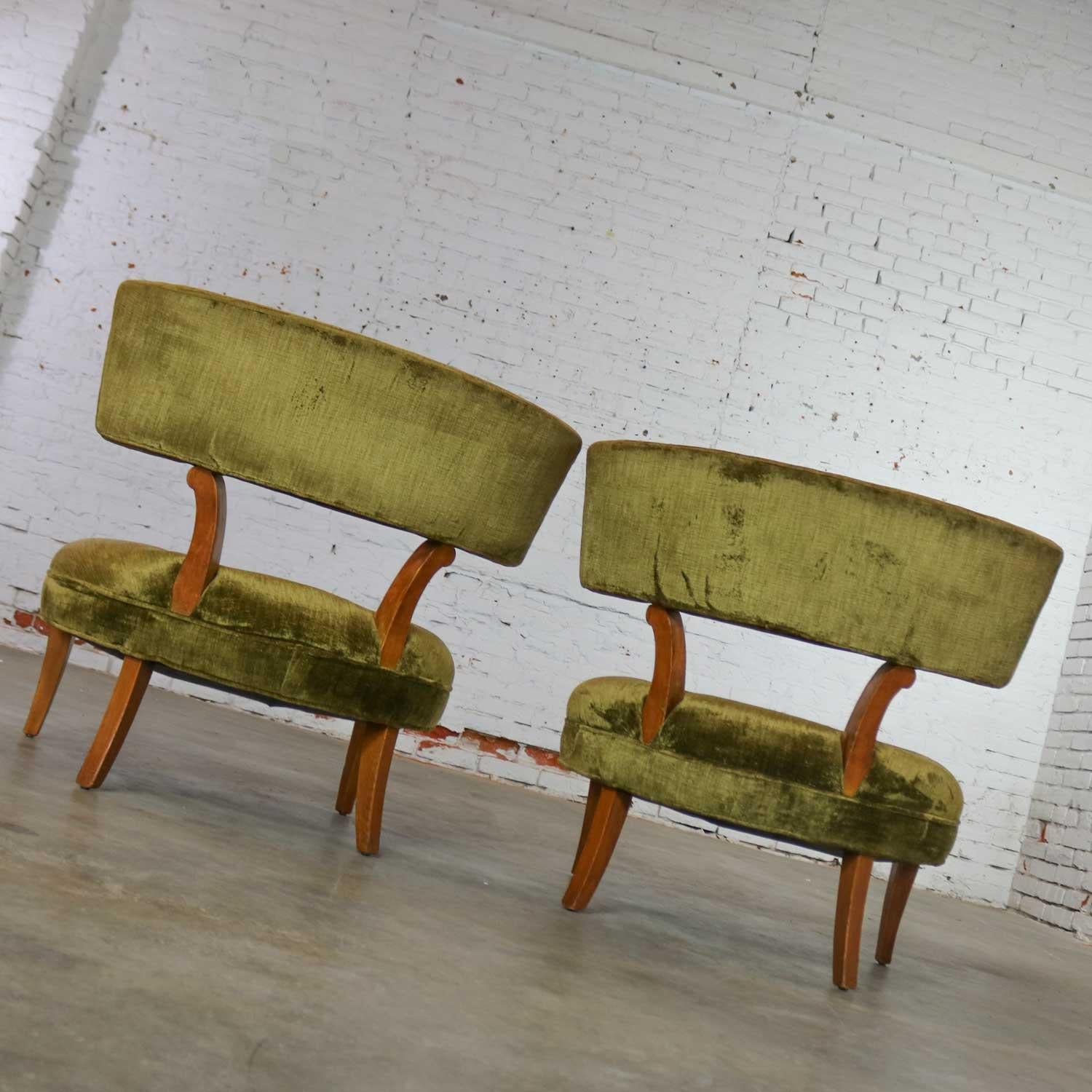 Velvet Hollywood Regency Pair Slipper Chairs Style of Lorin Jackson for Grosfeld House