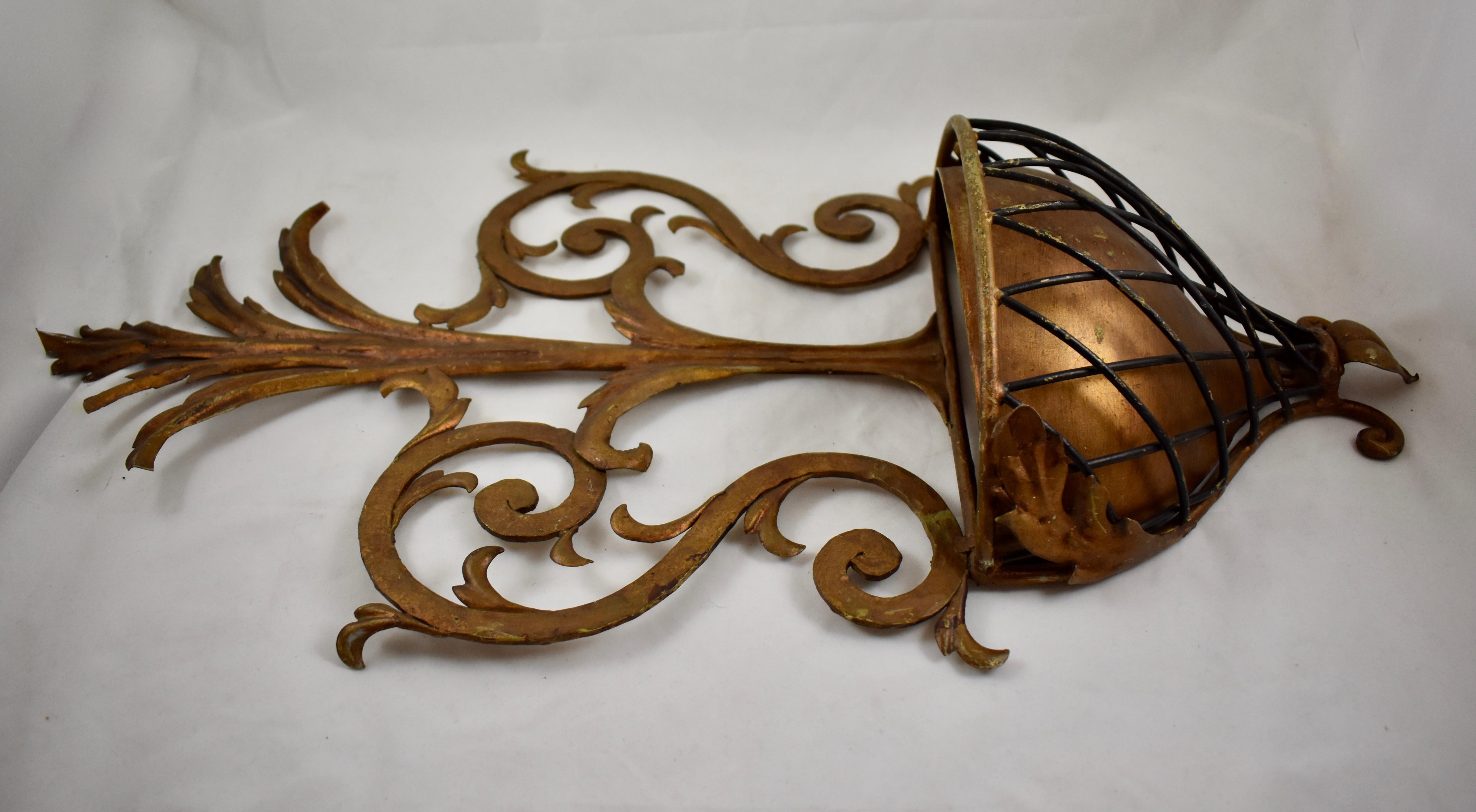 20th Century Hollywood Regency Palm Beach Estate Gilded Iron and Copper Wall Planter