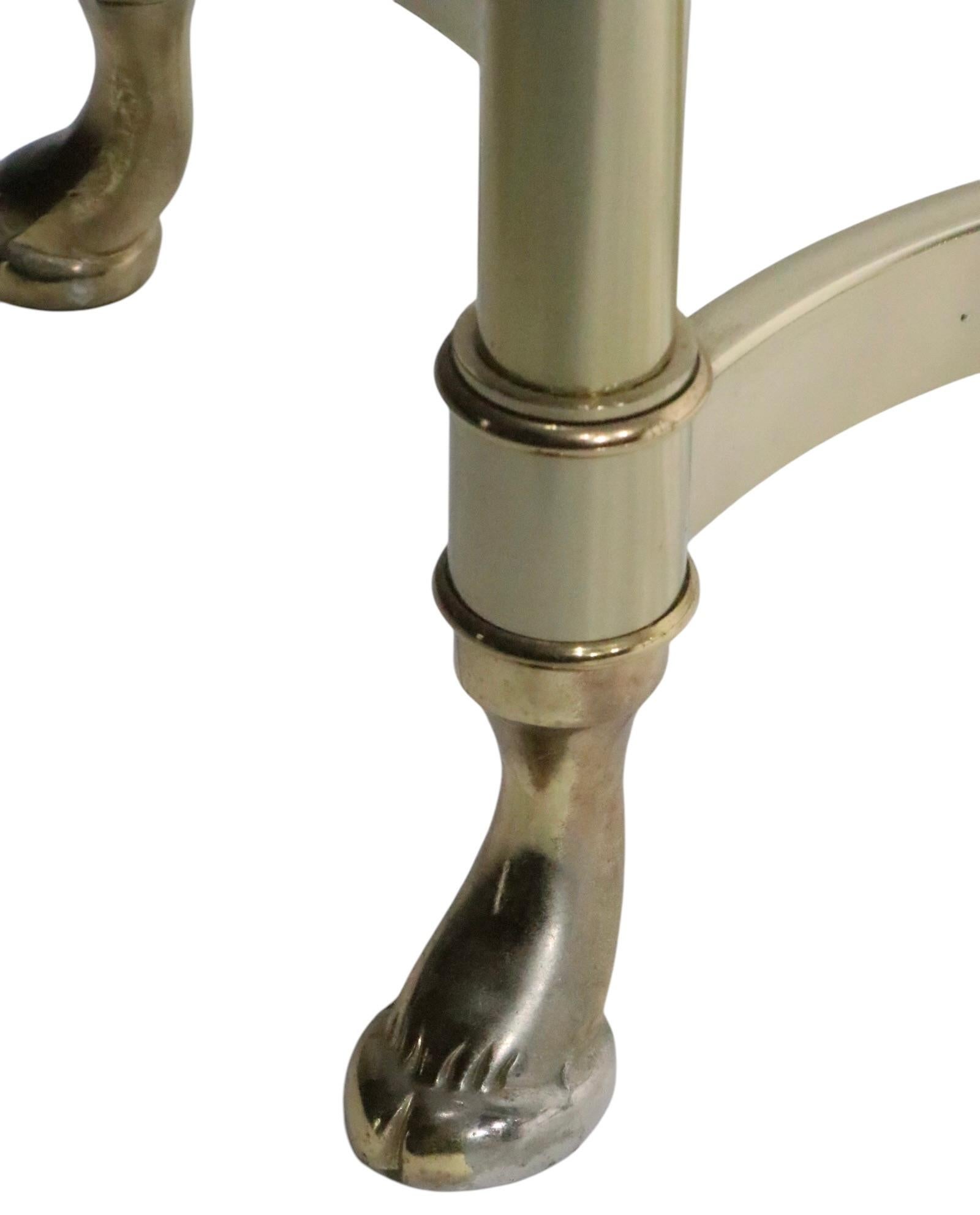 Hollywood Regency Palm Beach Modern Oval Glass Top Brass Base Console Table For Sale 5