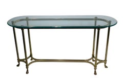 Hollywood Regency Palm Beach Modern Oval Glass Top Brass Base Console Table
