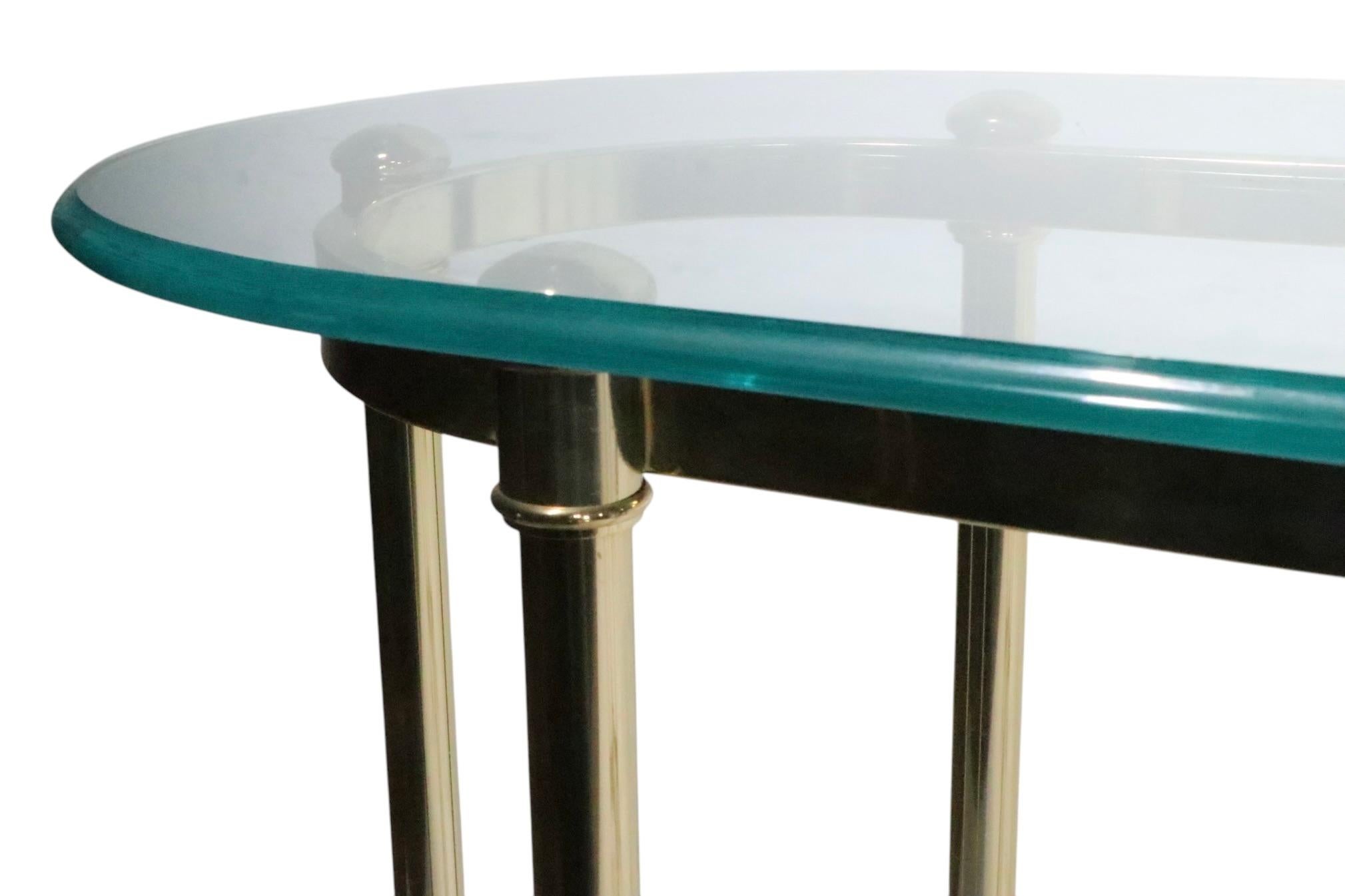 Metal Hollywood Regency Palm Beach Modern Oval Glass Top Brass Base Console Table For Sale