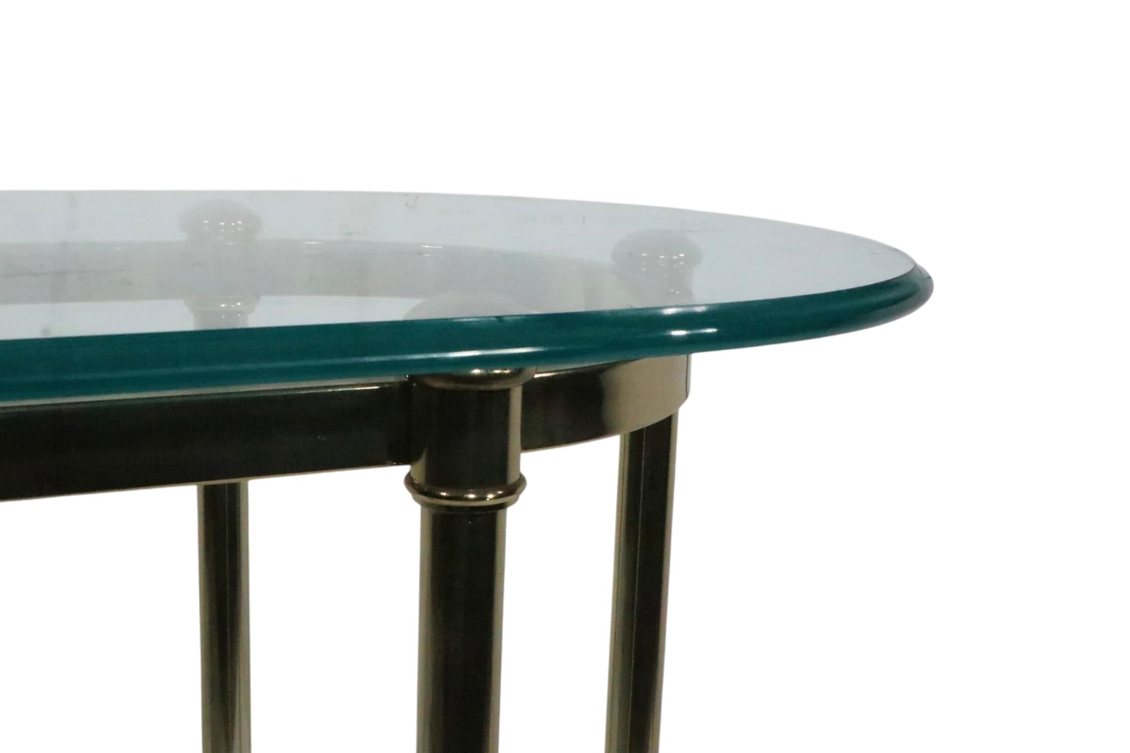 Hollywood Regency Palm Beach Modern Oval Glass Top Brass Base Console Table For Sale 1