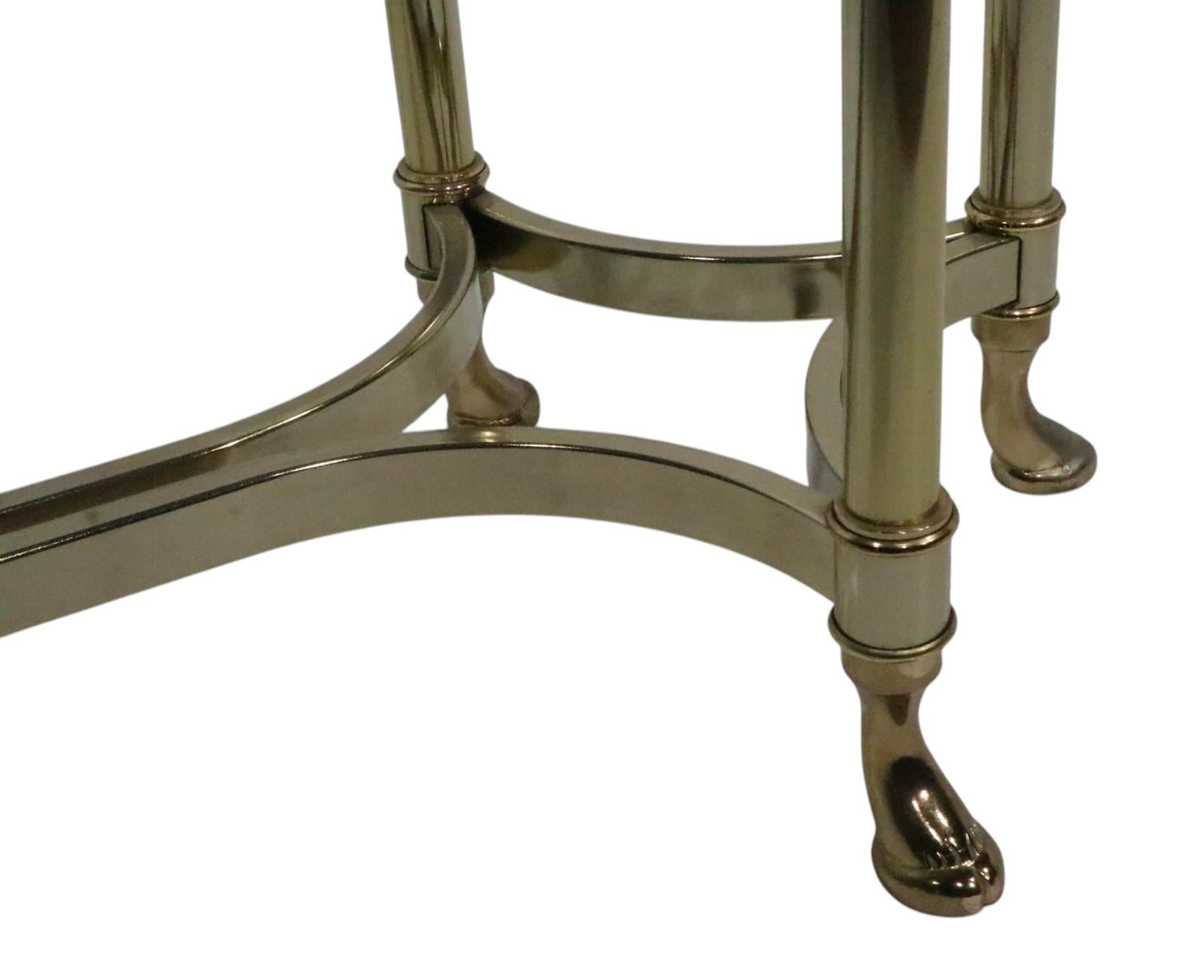 Hollywood Regency Palm Beach Modern Oval Glass Top Brass Base Console Table For Sale 3