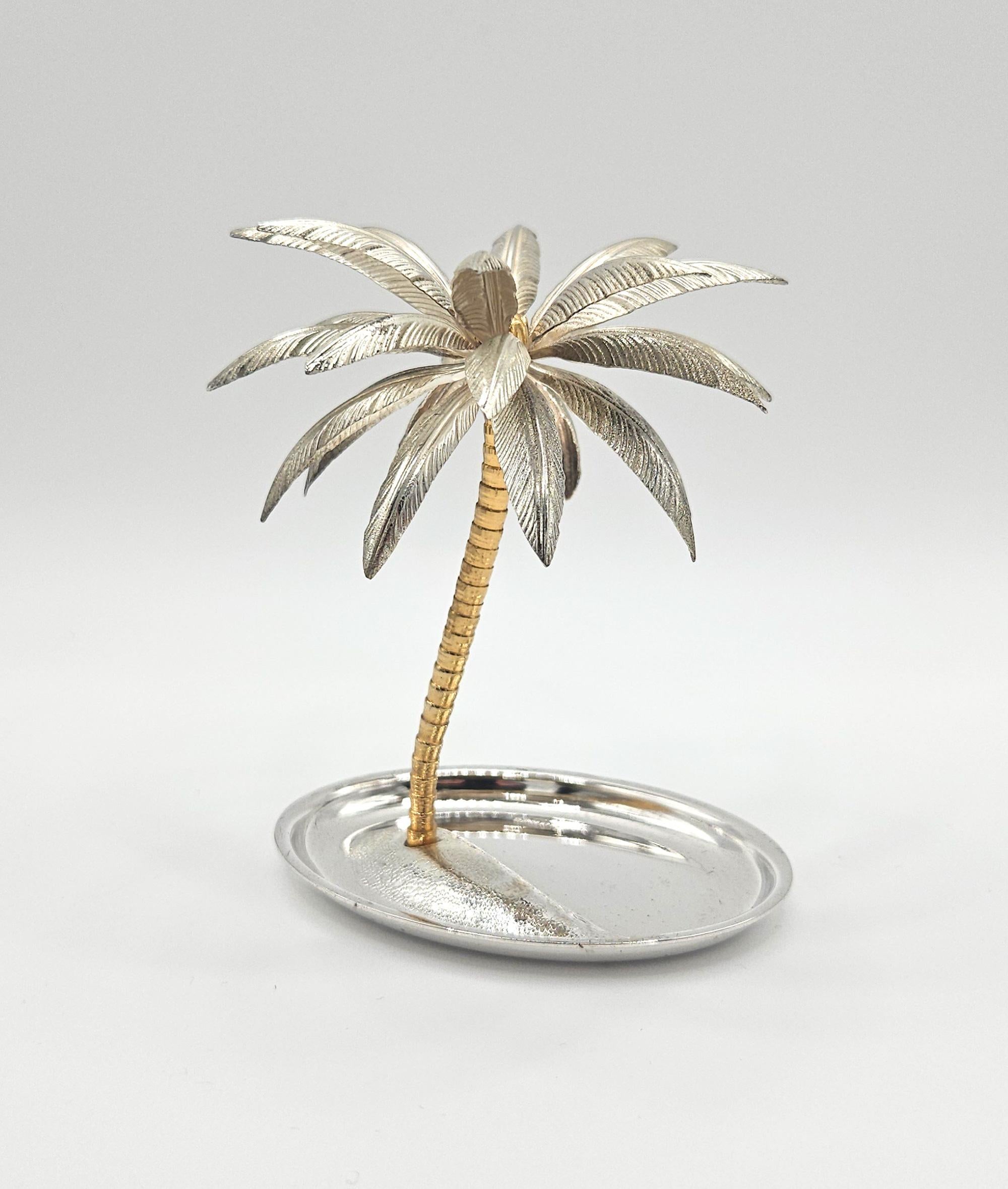 Plaqué argent Vide-poche à bijoux Hollywood Regency Palm Beach, Italie, vers 1970 en vente