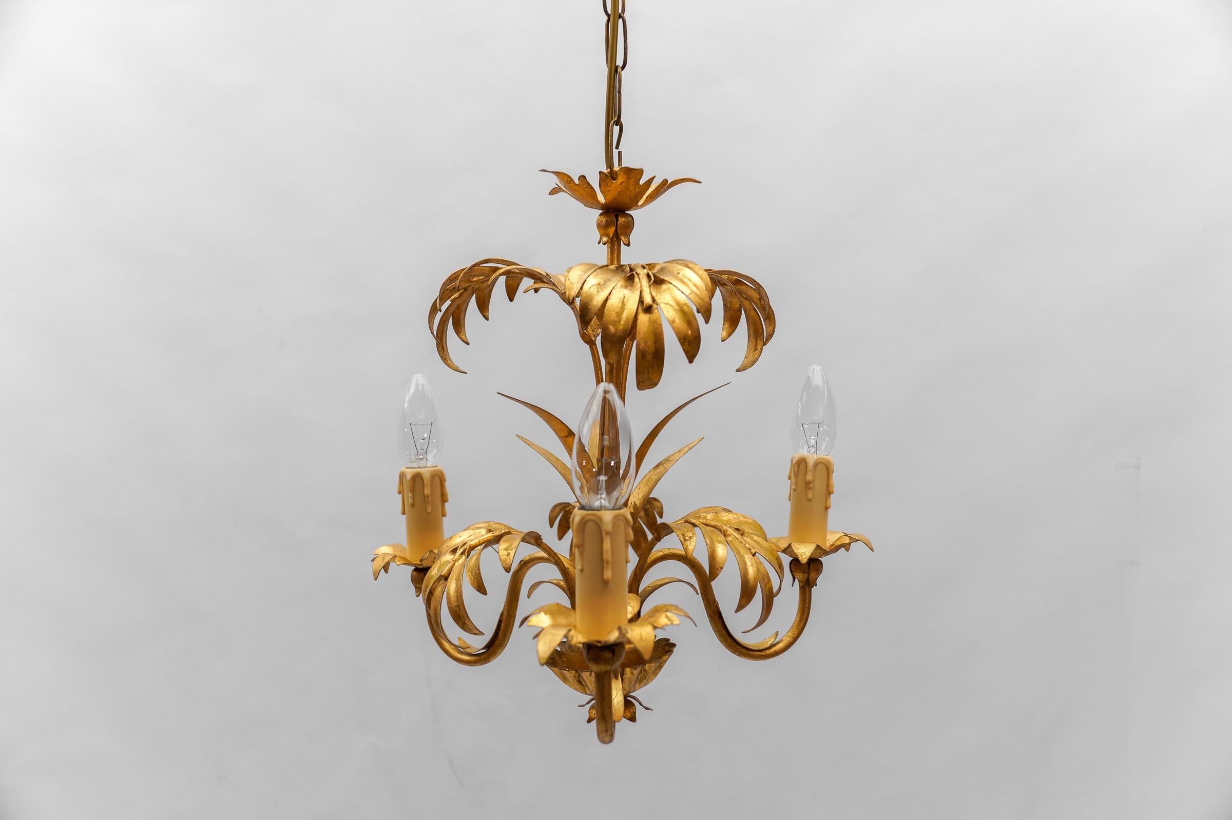 Gilt Hollywood Regency Palm Ceiling Lamp by Hans Kögl, Germany, 1970s For Sale