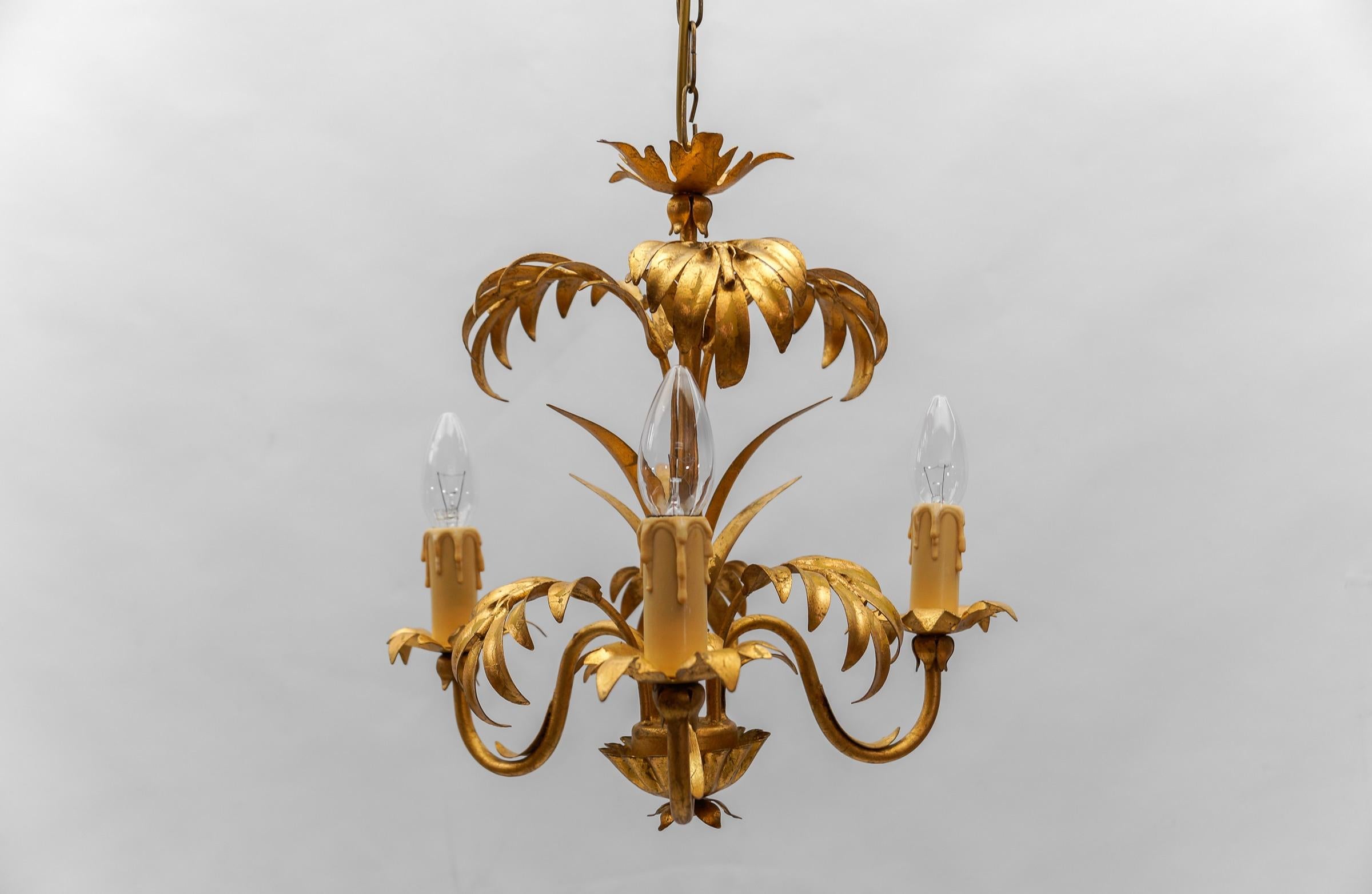 Hollywood Regency Palm Ceiling Lamp by Hans Kögl, Germany, 1970s In Good Condition For Sale In Nürnberg, Bayern