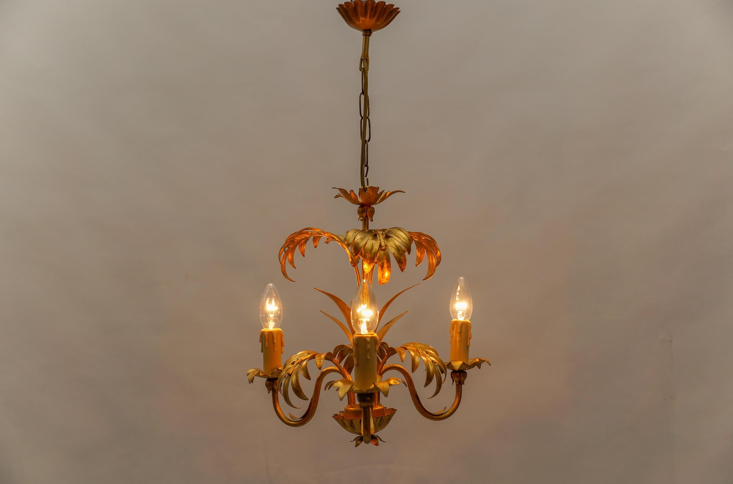 Late 20th Century Hollywood Regency Palm Ceiling Lamp by Hans Kögl, Germany, 1970s For Sale