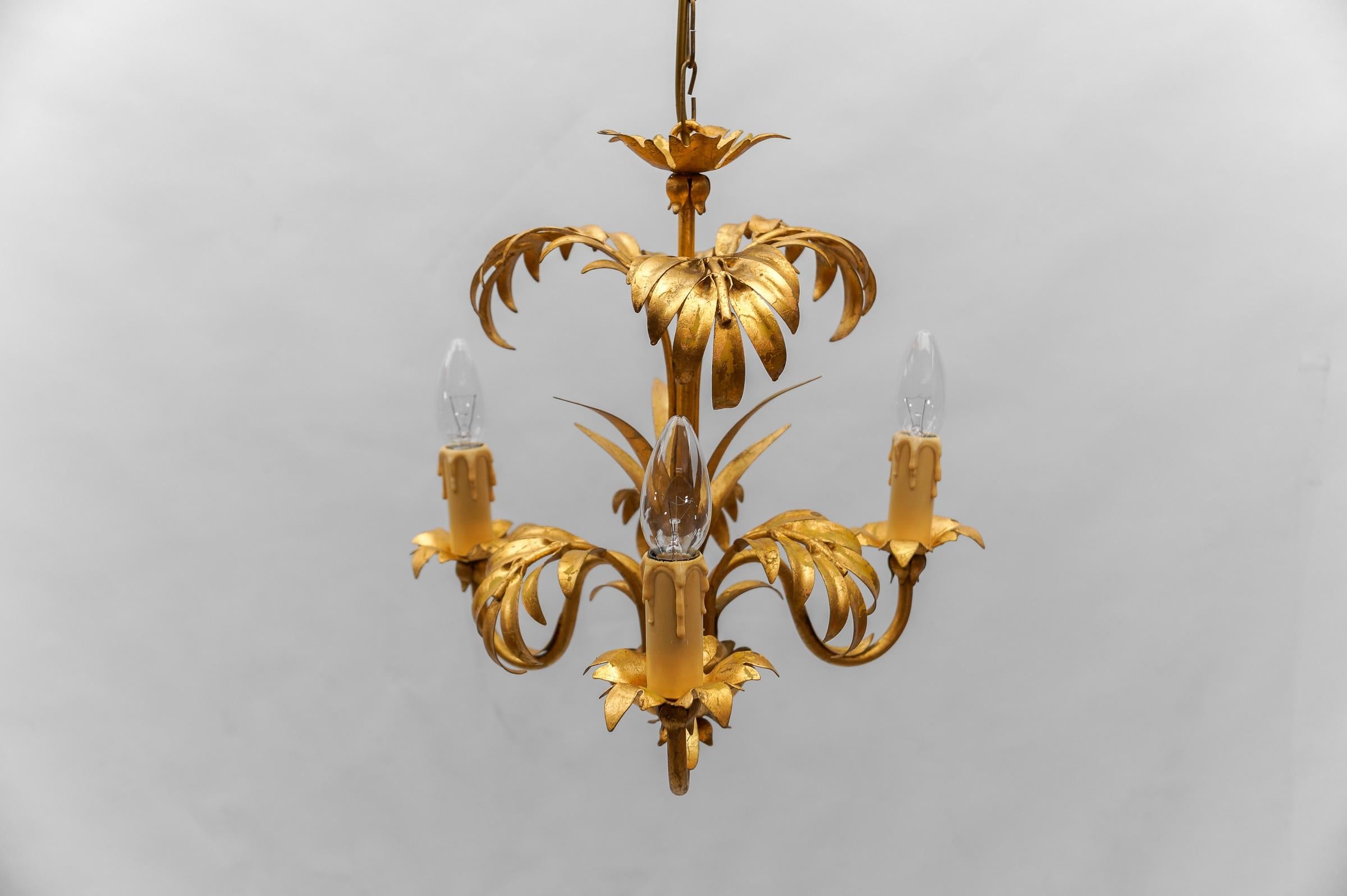 Metal Hollywood Regency Palm Ceiling Lamp by Hans Kögl, Germany, 1970s For Sale