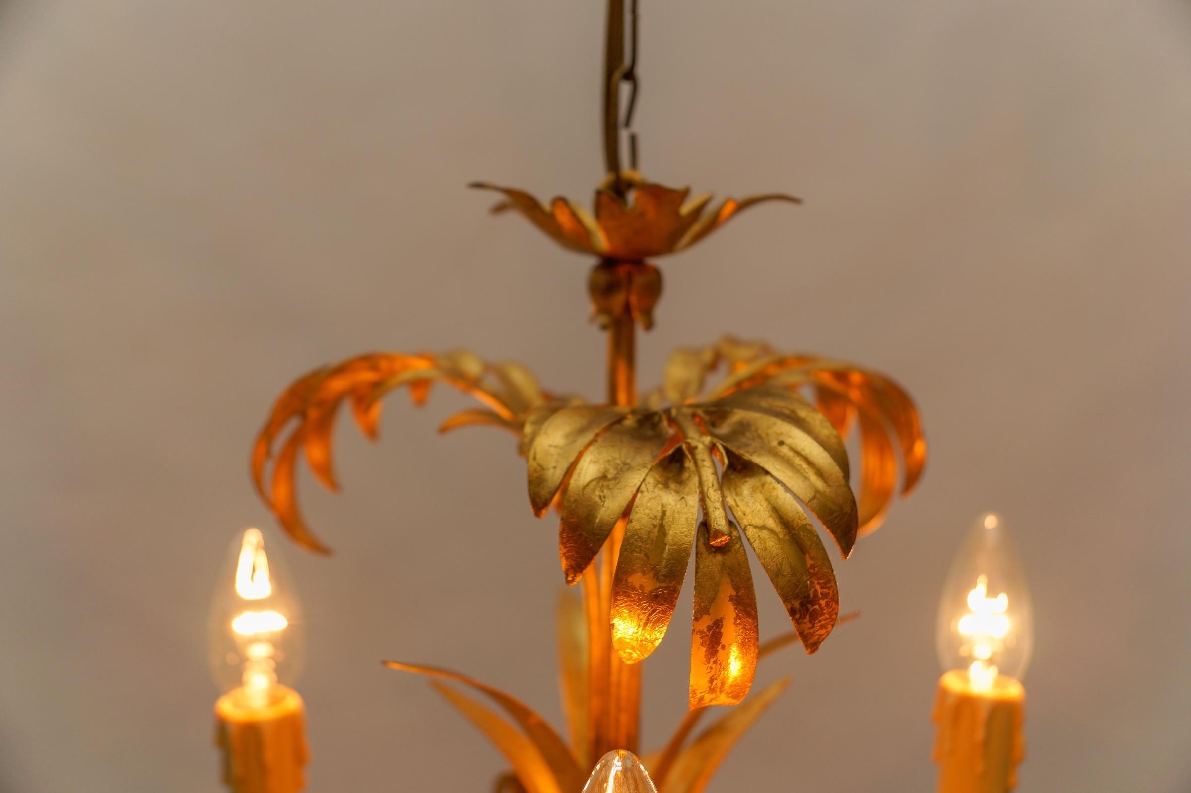 Hollywood Regency Palm Ceiling Lamp by Hans Kögl, Germany, 1970s For Sale 1
