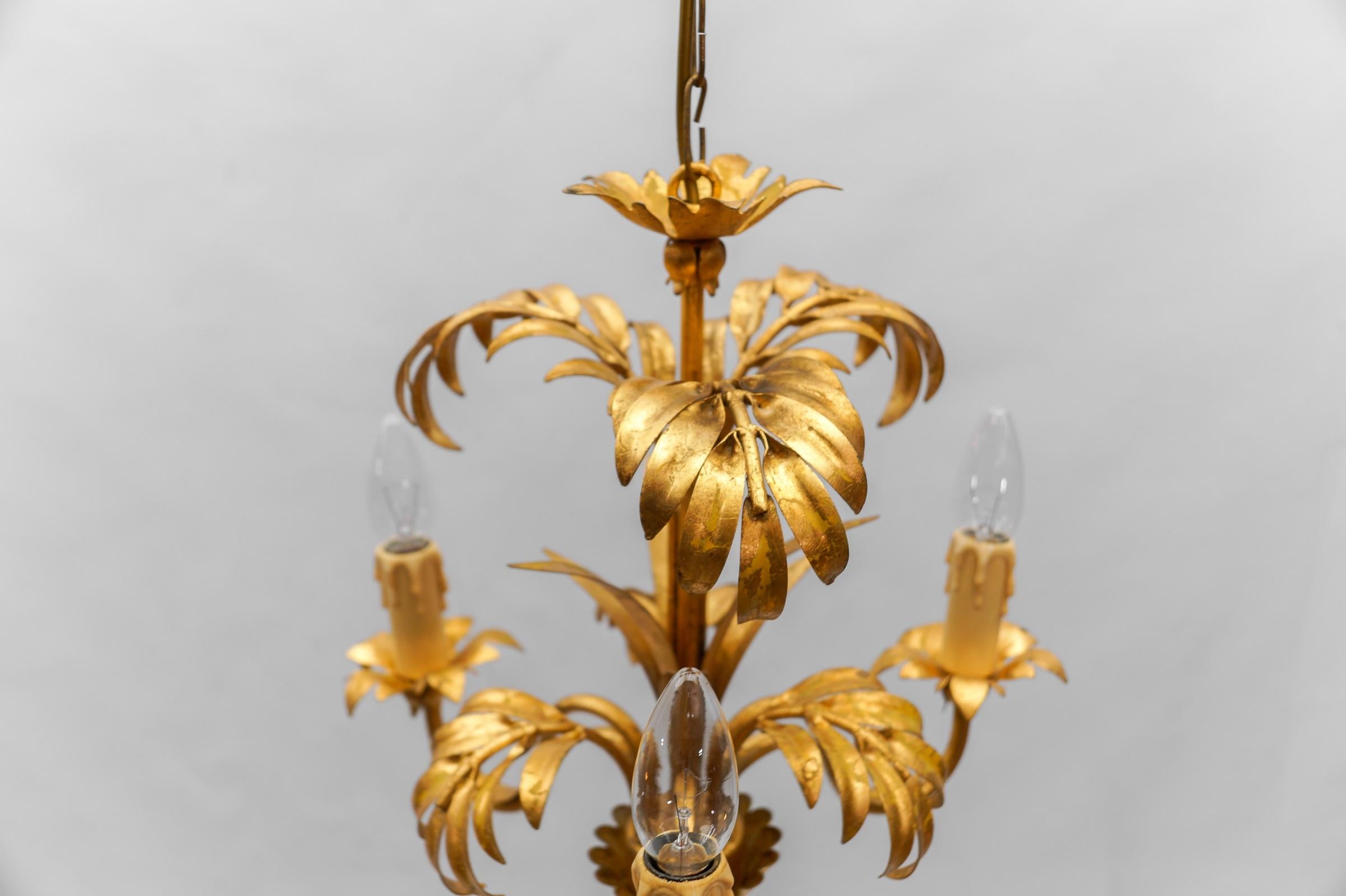 Hollywood Regency Palm Ceiling Lamp by Hans Kögl, Germany, 1970s For Sale 2