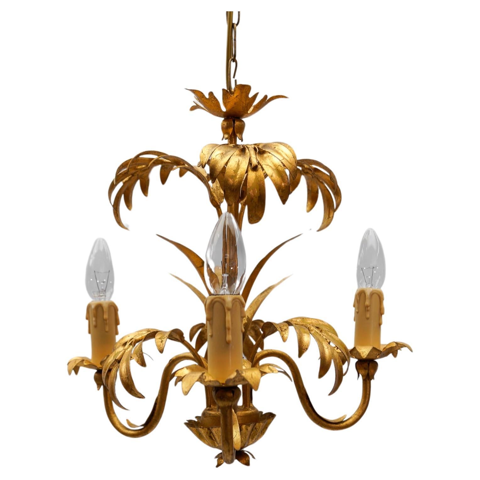 Hollywood Regency Palm Ceiling Lamp by Hans Kögl, Germany, 1970s For Sale