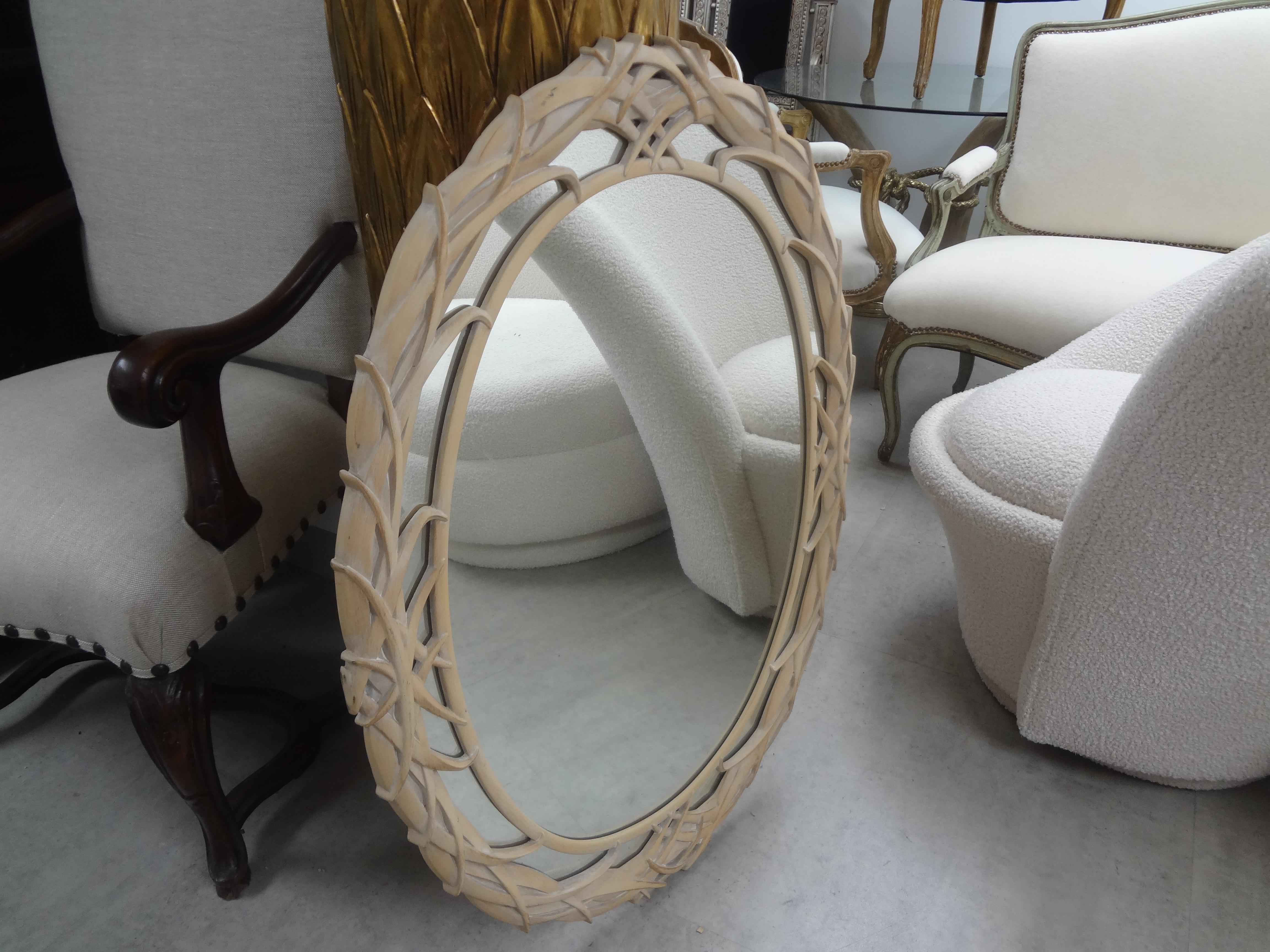Hollywood Regency Palm Frond Oval Mirror In Good Condition In Houston, TX