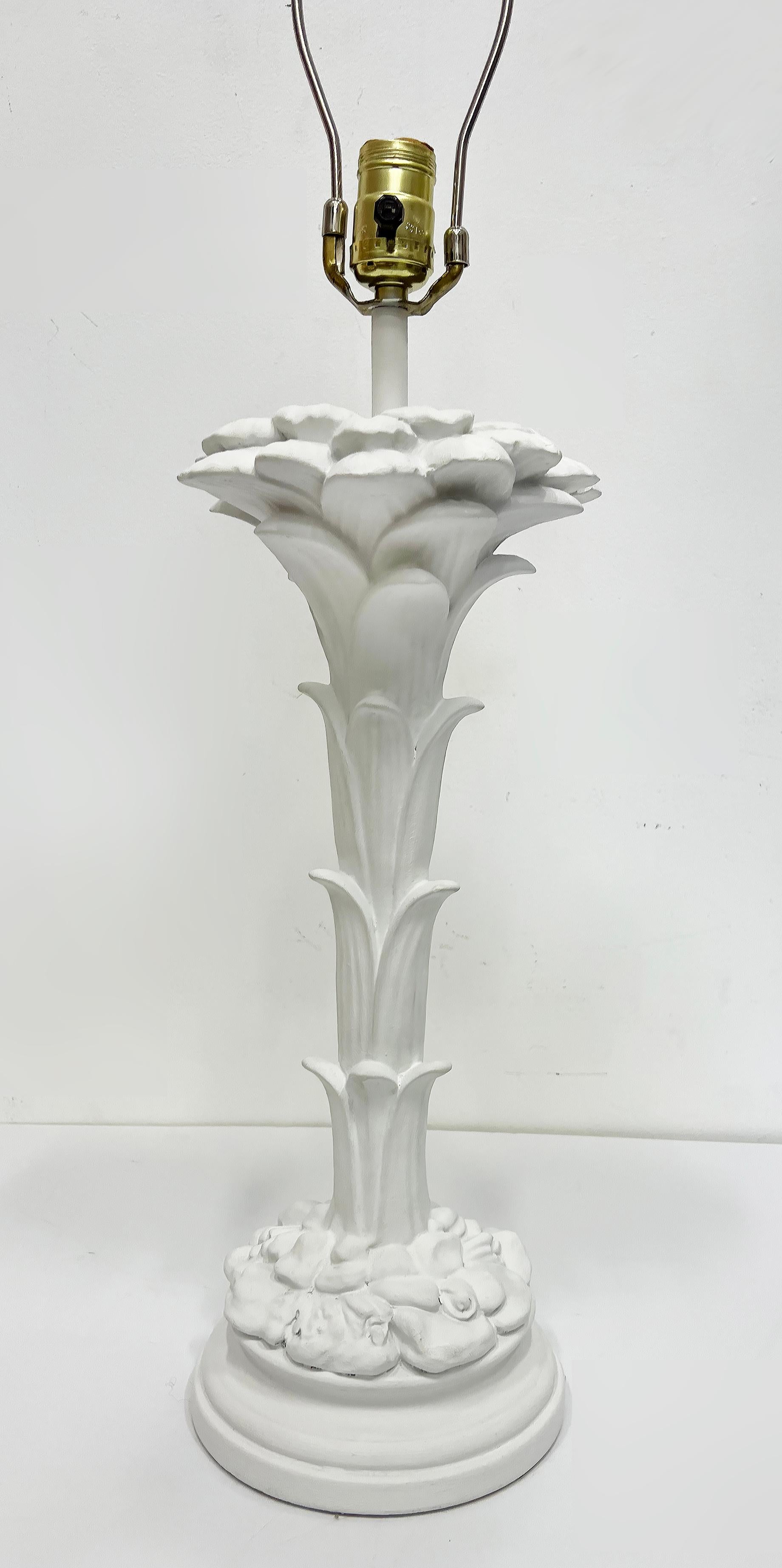 Hollywood Regency Palm Fronds Plaster Lamps, Serge Roche Style, Pair In Good Condition In Miami, FL