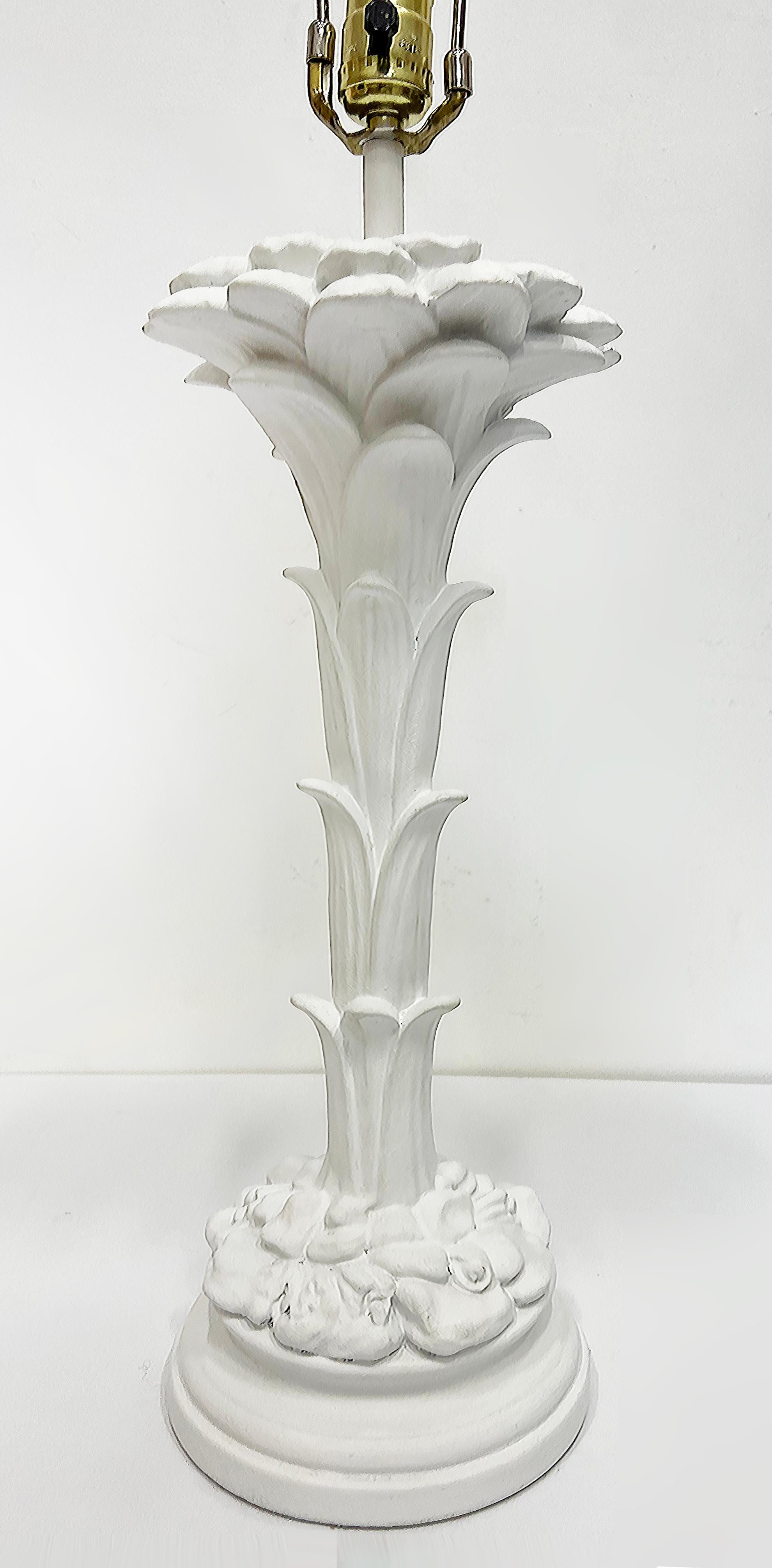 Mid-20th Century Hollywood Regency Palm Fronds Plaster Lamps, Serge Roche Style, Pair