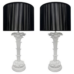 Hollywood Regency Palm Fronds Plaster Lamps, Serge Roche Style, Pair