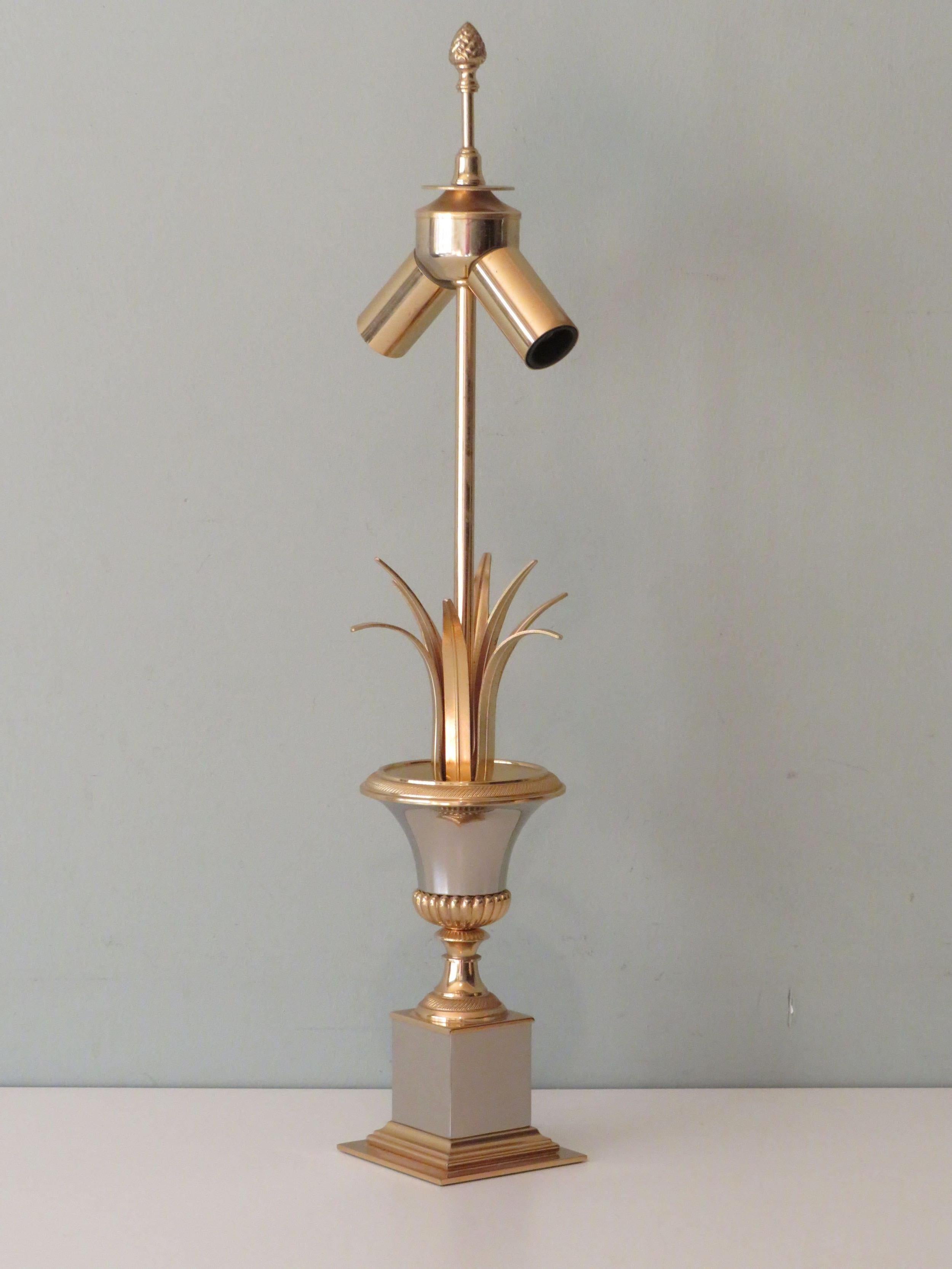 Metal Hollywood Regency Palm Table Lamp by SA Boulanger in the Style of Maison Jansen For Sale