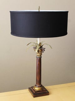 Hollywood Regency Palm Tree Corinthian Column Lamp. Maison Jansen Style Metal