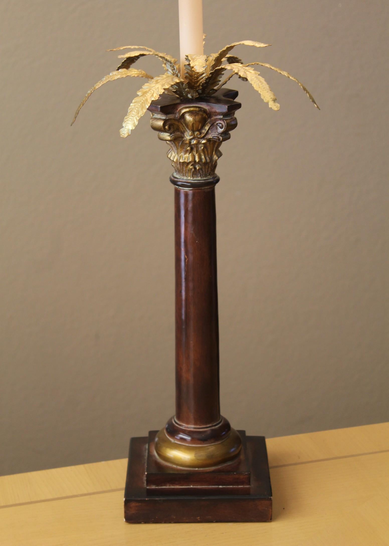 Fatto a mano Lampada a colonna corinzia Hollywood Regency Palm Tree. Maison Jansen in stile metallo in vendita