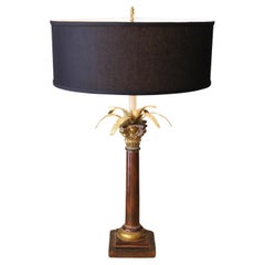Vintage Hollywood Regency Palm Tree Corinthian Column Lamp. Maison Jansen Style Metal