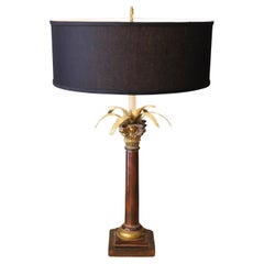Lámpara de columna corintia con palmera Hollywood Regency. Estilo Maison Jansen Metal