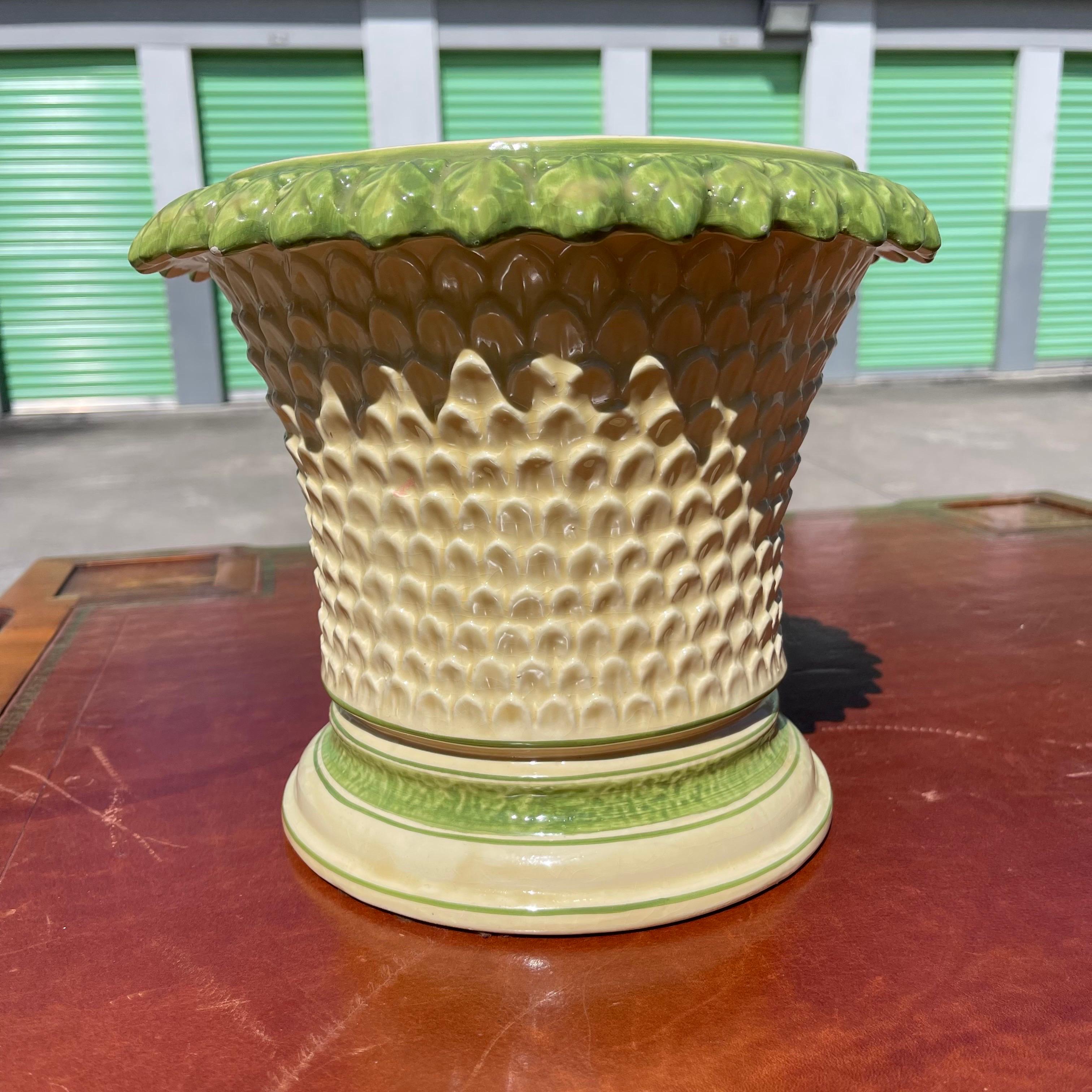 Hollywood Regency Palm Tree Form Glazed Cachepot Planter Pot For Sale 5