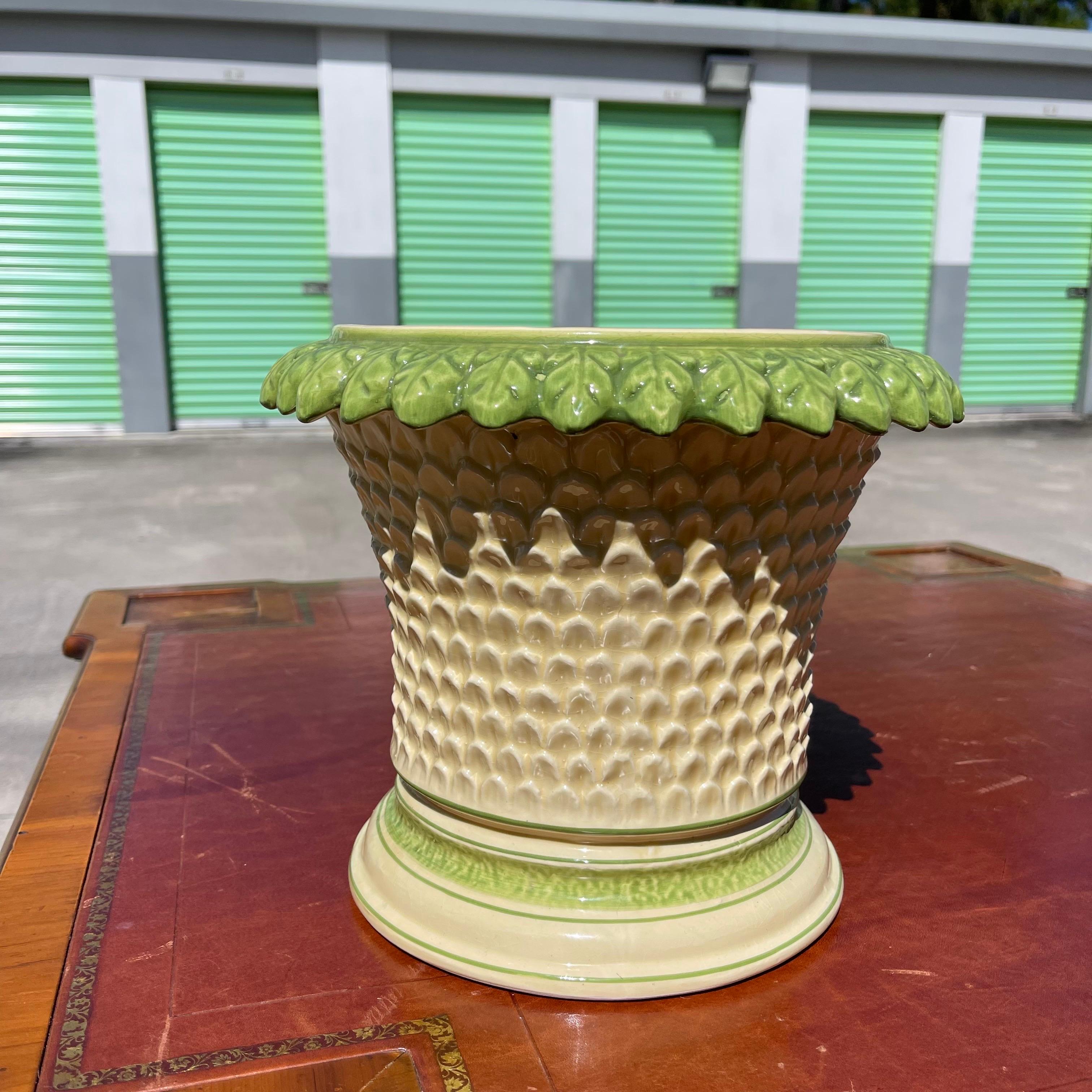 Hollywood Regency Palm Tree Form Glazed Cachepot Planter Pot For Sale 7