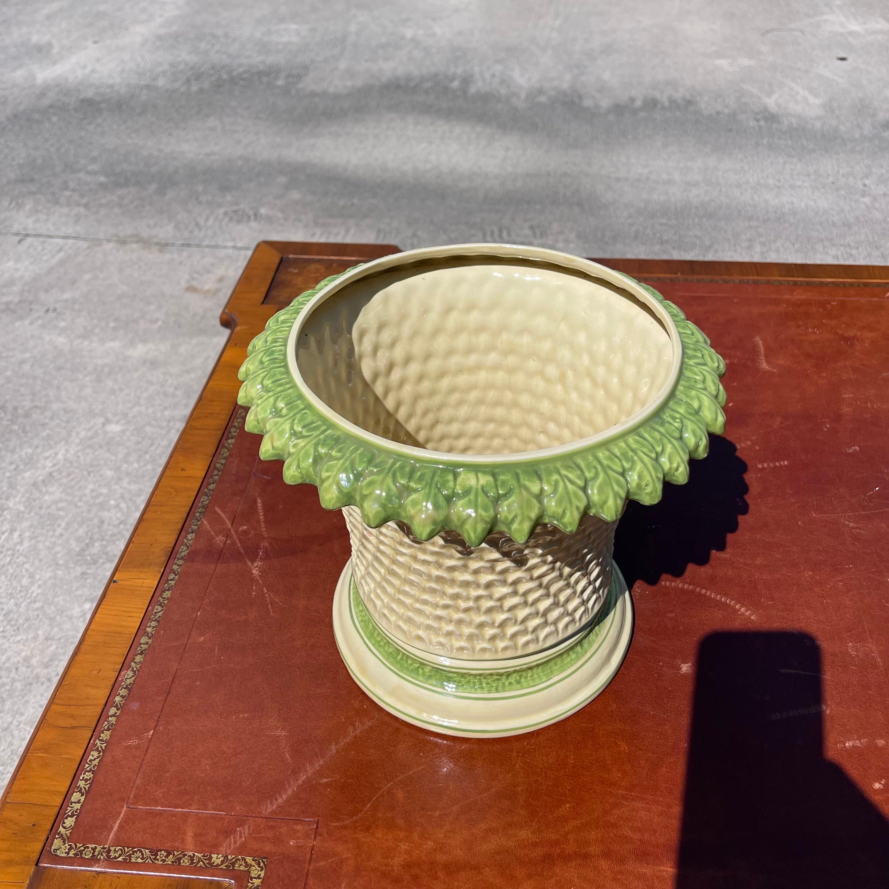 Fabulous vintage cachepot, palm tree form with polychrome glaze.