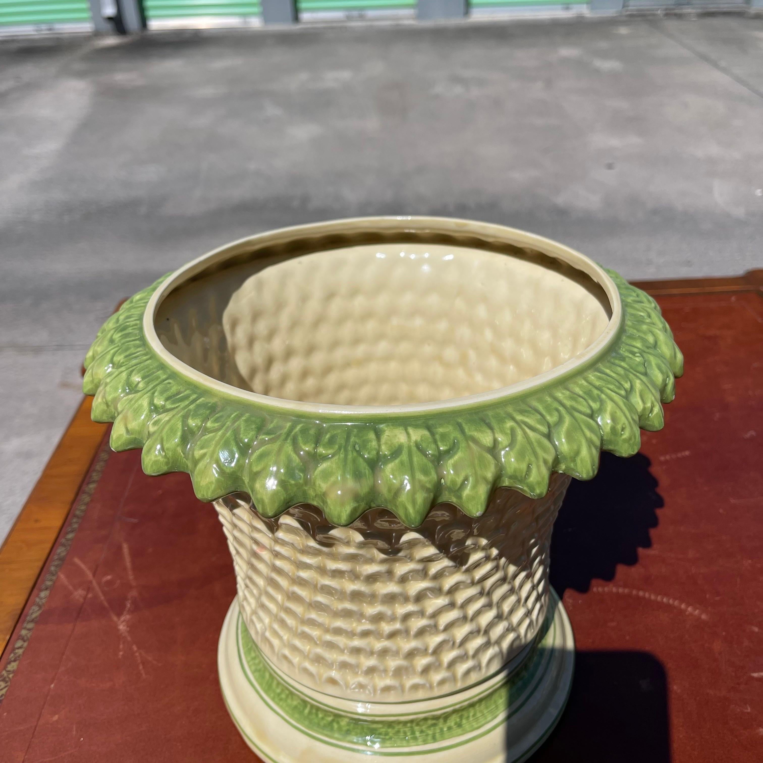 Hollywood Regency Palm Tree Form Glazed Cachepot Planter Pot In Good Condition For Sale In Jensen Beach, FL