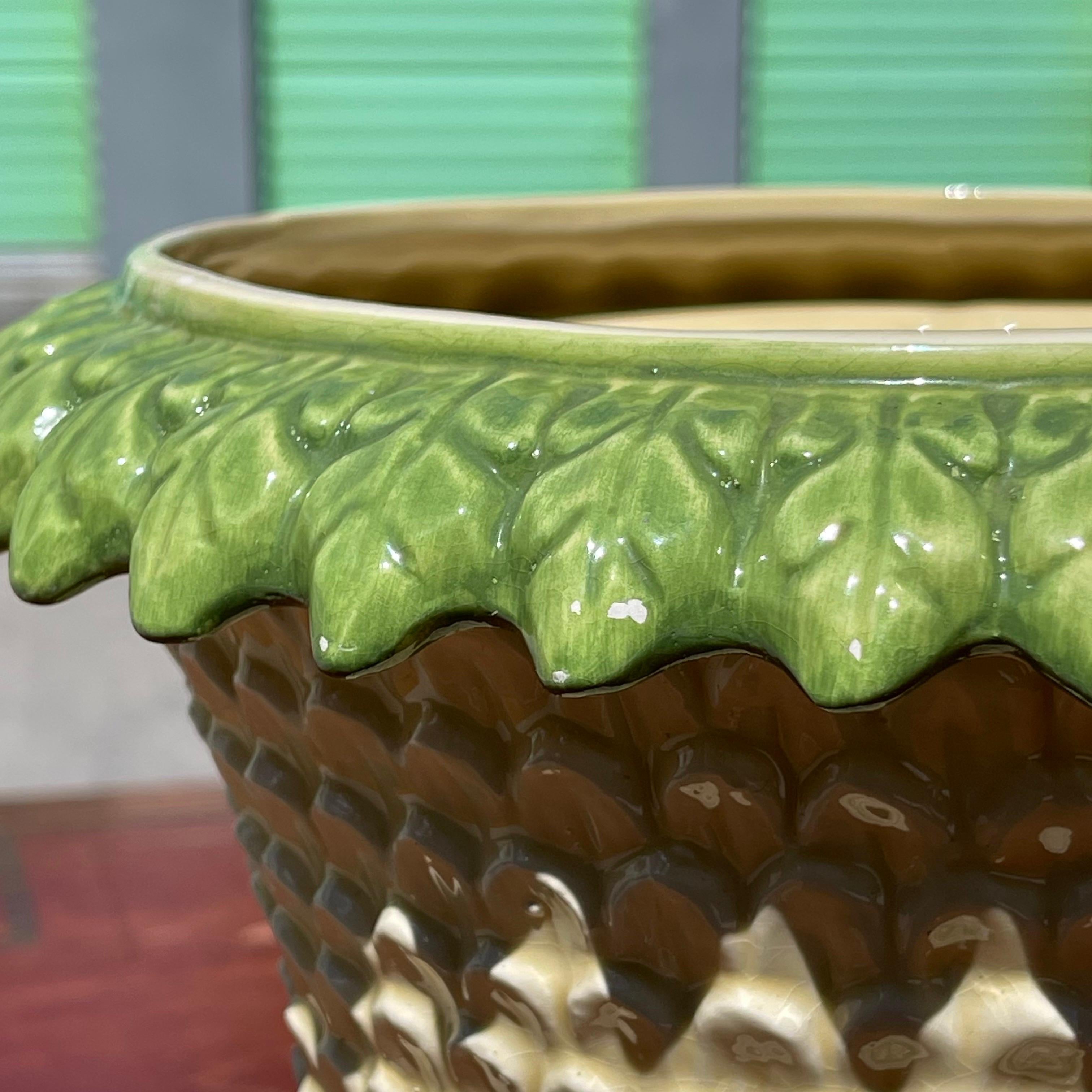 Ceramic Hollywood Regency Palm Tree Form Glazed Cachepot Planter Pot For Sale