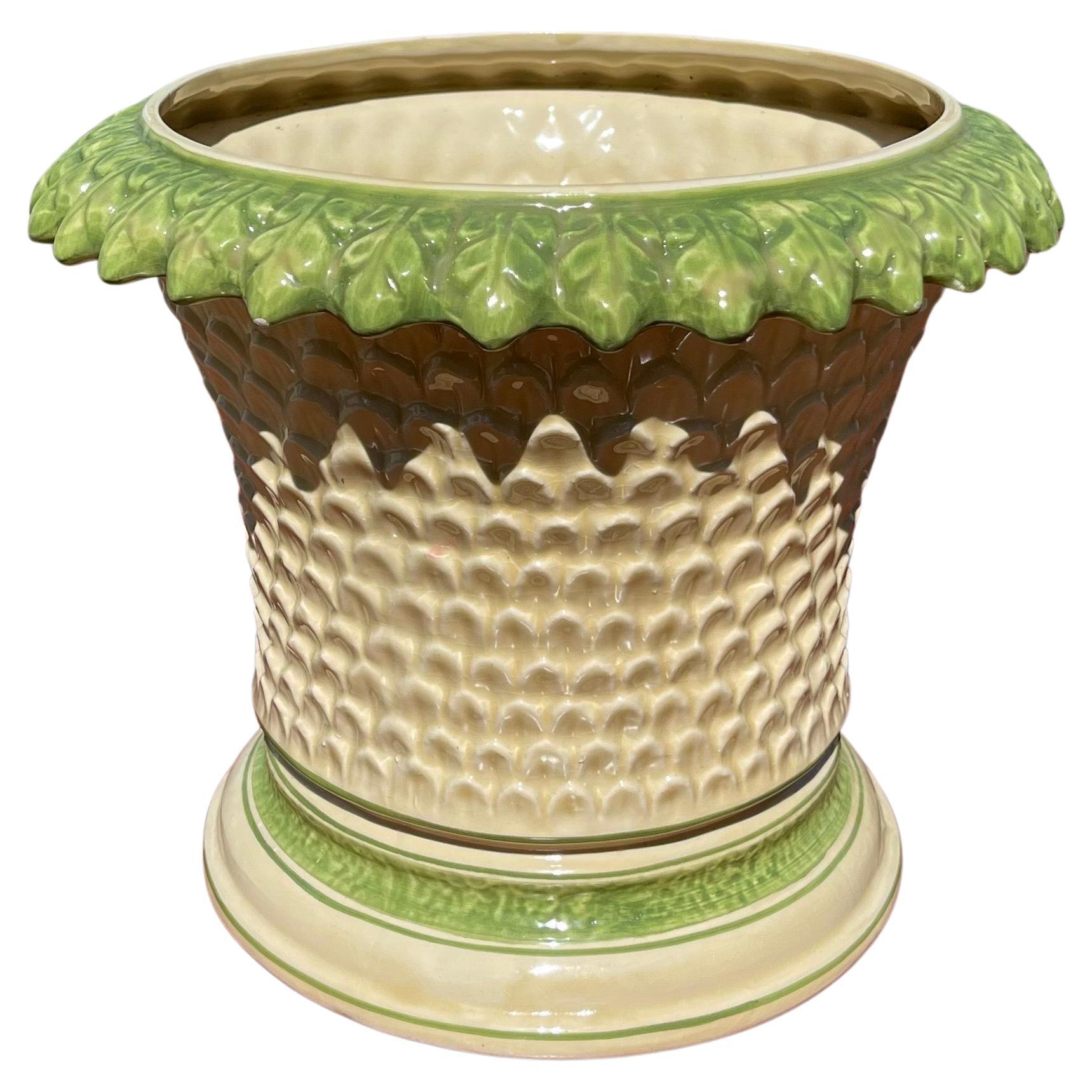 Hollywood Regency Palm Tree Form Glazed Cachepot Planter Pot For Sale