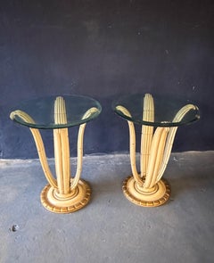 Hollywood Regency Palm Tree Style Side Tables with Glass Tops