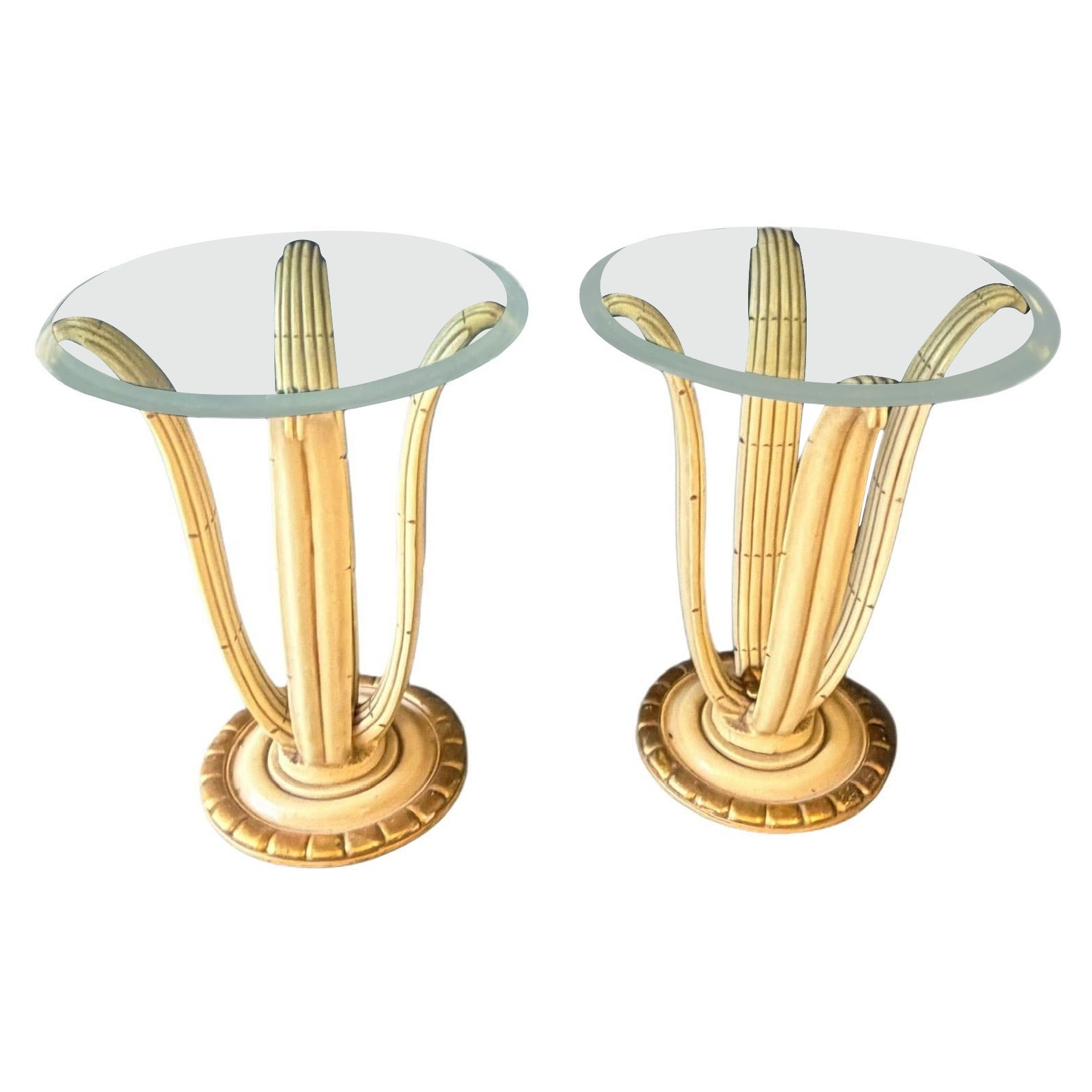 Hollywood Regency Palm Tree Style Side Tables with Glass Tops For Sale