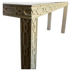 Hollywood Regency Parsons Fretwork Console Table with Glass Top