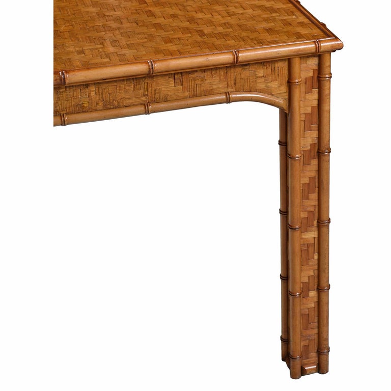 Hollywood Regency Parsons Style Rattan Basket Weave Parquet Dining