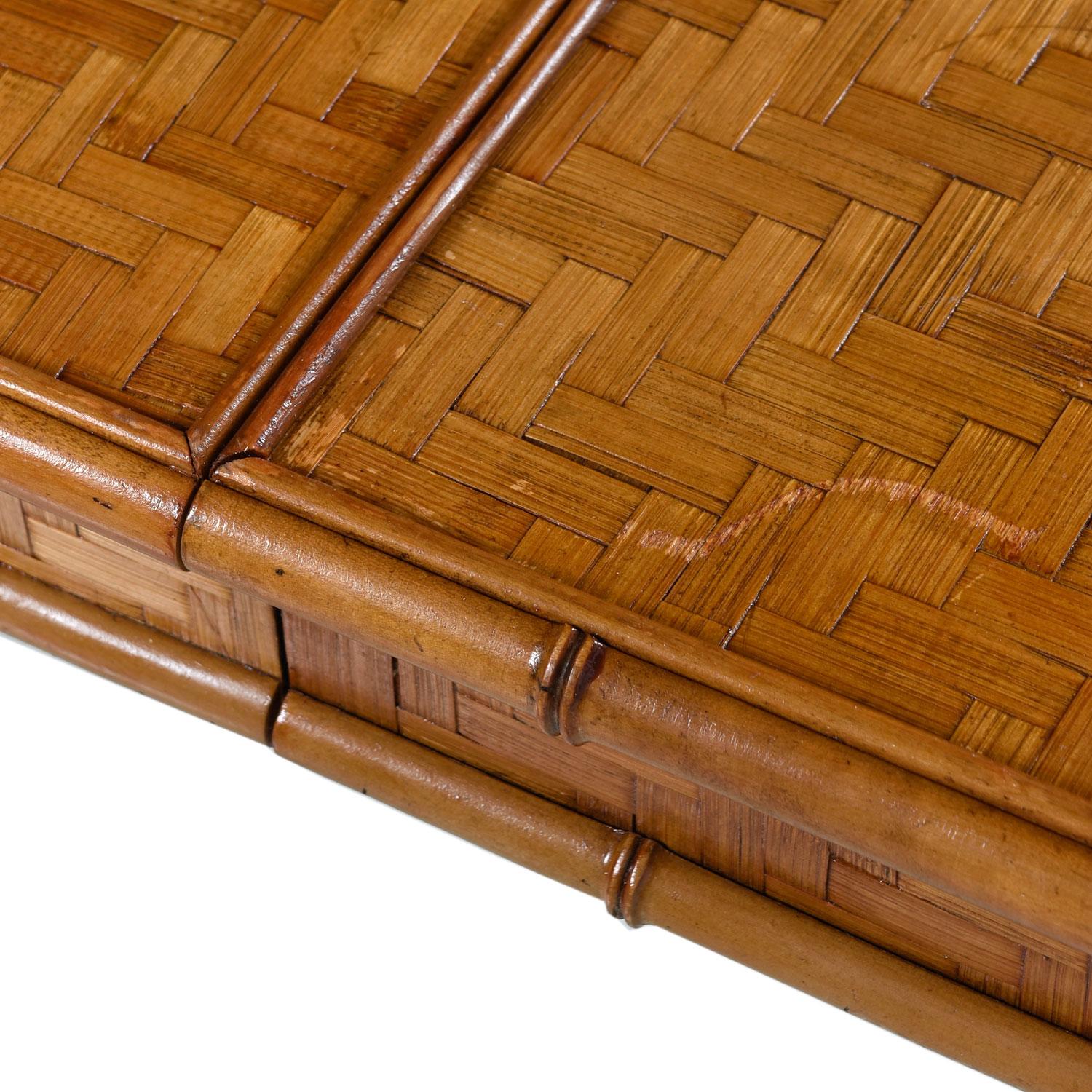 American Hollywood Regency Parsons Style Herringbone Rattan Basket Weave Dining Table