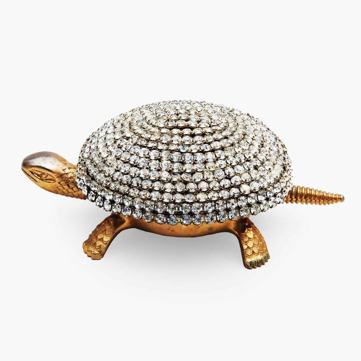 Mid-Century Modern Hollywood Regency Paste Crystal Diamond and Gold Toledo Tortoise Bell