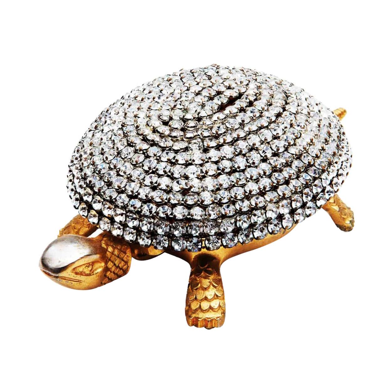 Hollywood Regency Paste Crystal Diamond and Gold Toledo Tortoise Bell