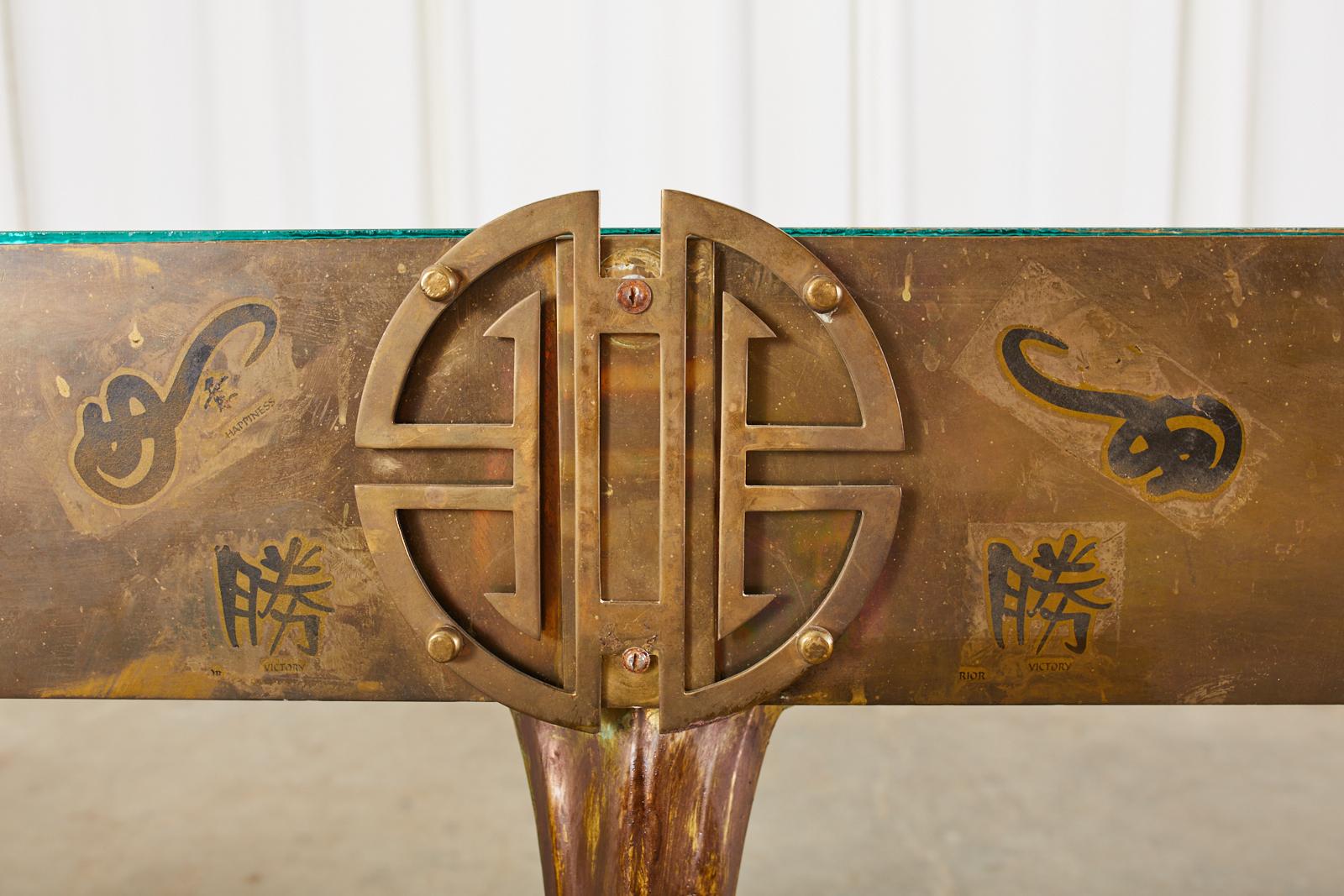 Hollywood Regency Patinated Brass Asian Motif Console Table 4
