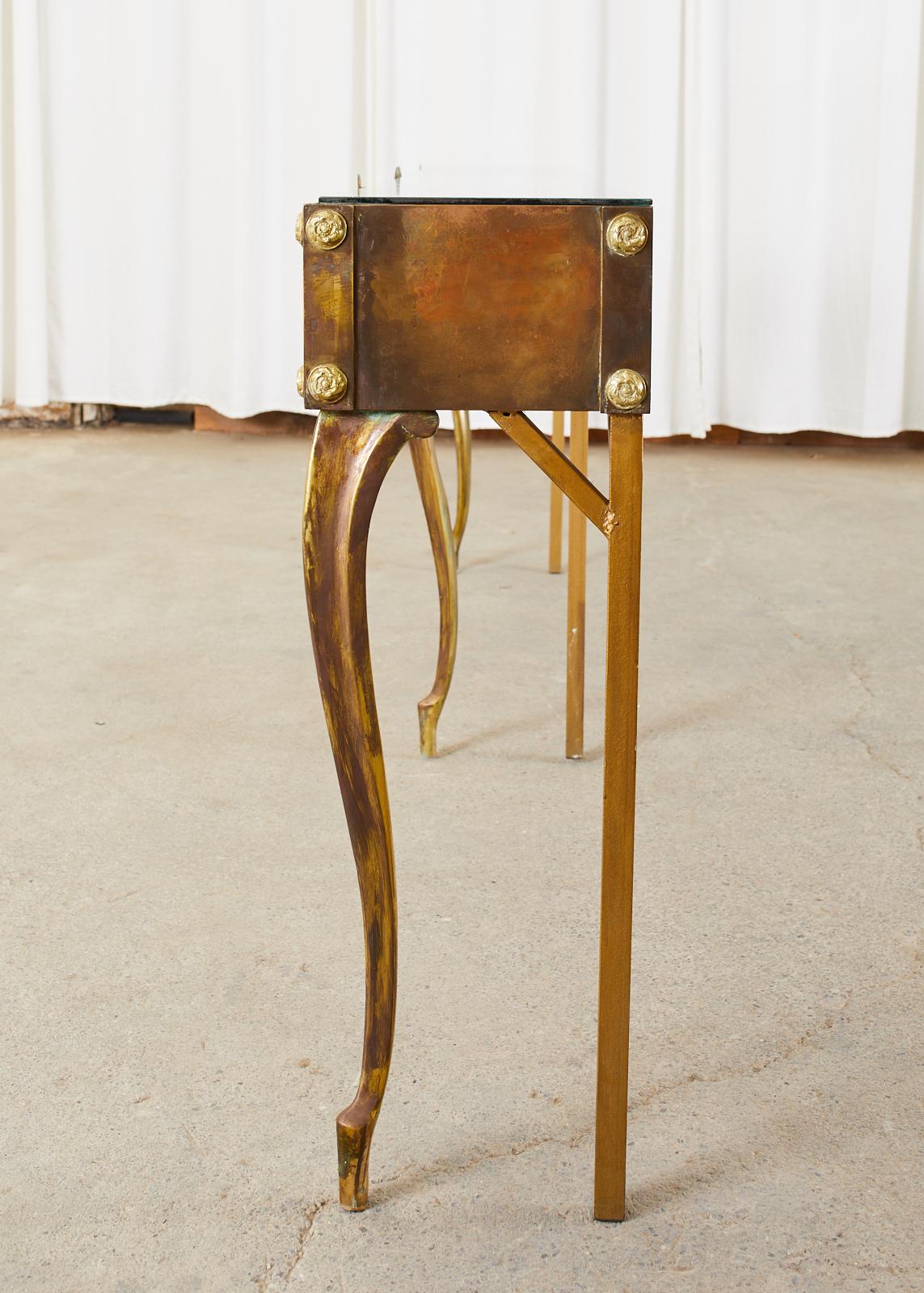 Hollywood Regency Patinated Brass Asian Motif Console Table 13
