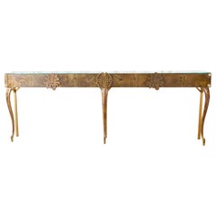 Hollywood Regency Patinated Brass Asian Motif Console Table