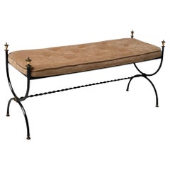Hollywood Regency Patinated Iron and Brass Bedroom Bench, 1960s