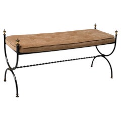Hollywood Regency Patinated Iron and Brass Bedroom Bench, 1960s