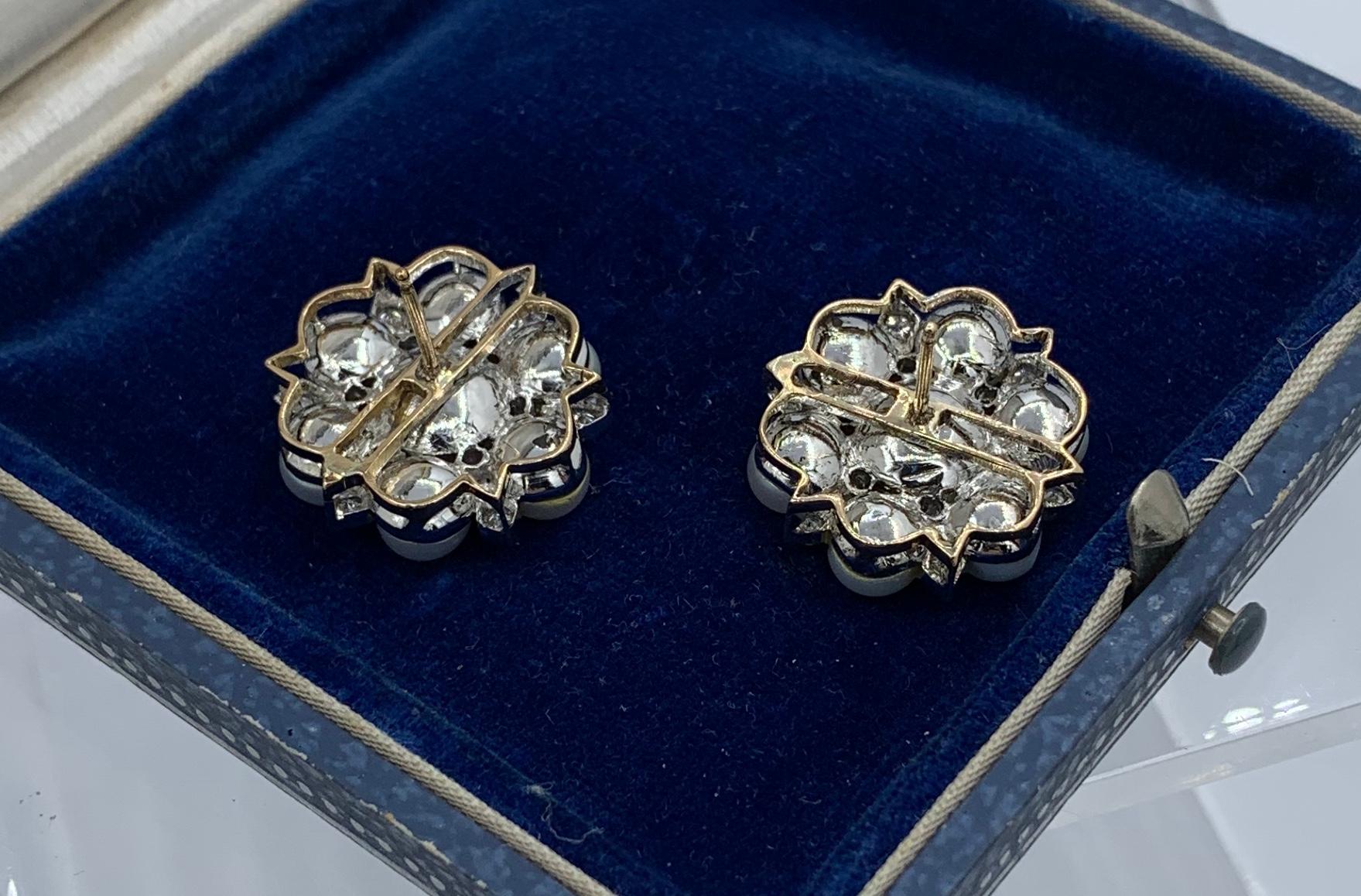 Women's Hollywood Regency Pearl Diamond Earrings 14 Karat White Gold For Sale